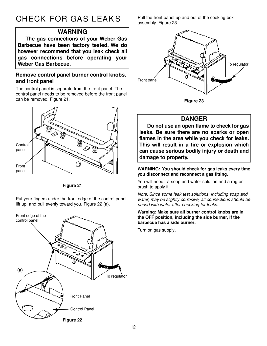 Weber 675, 475 manual Check for GAS Leaks 