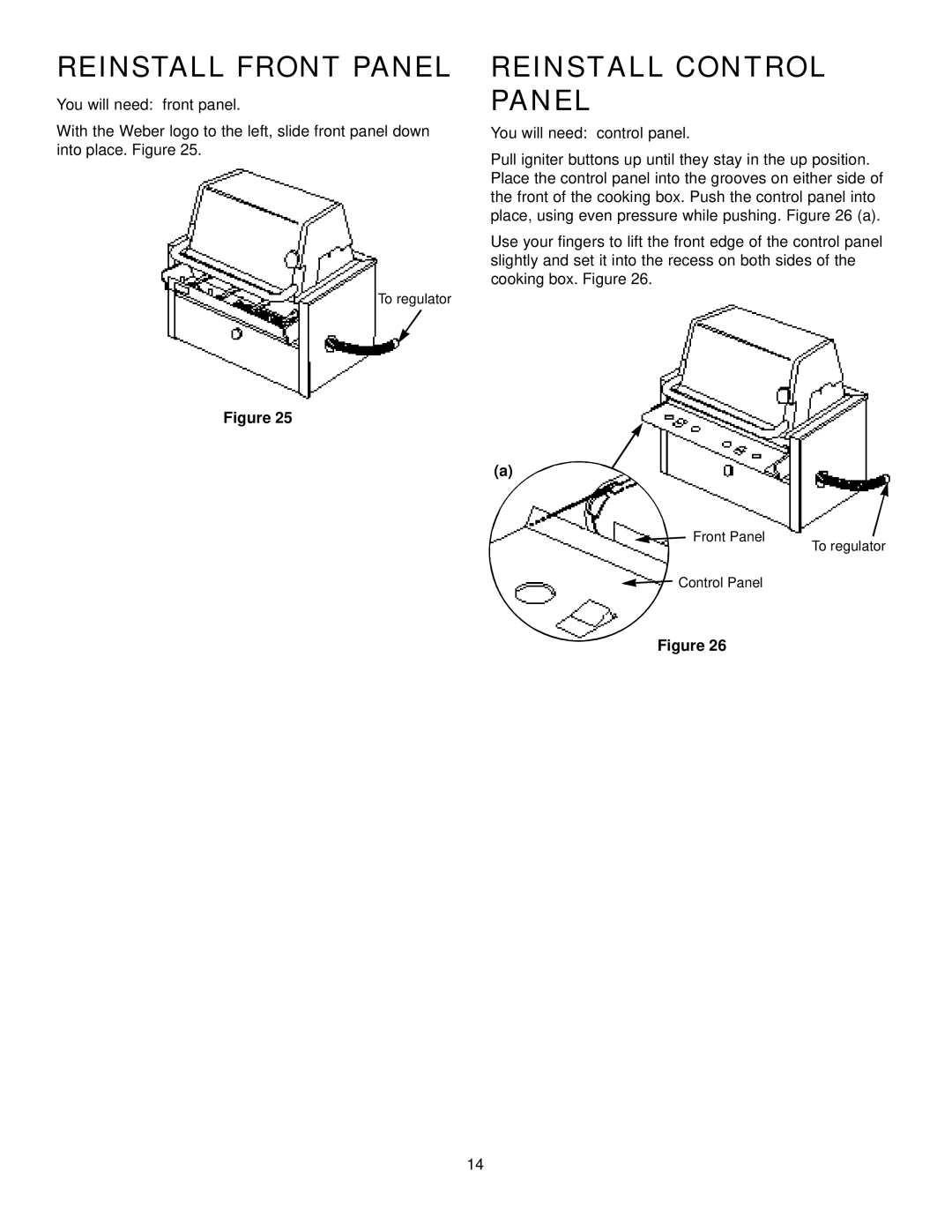 Weber 675, 475 manual Reinstall Front Panel, Reinstall Control Panel 