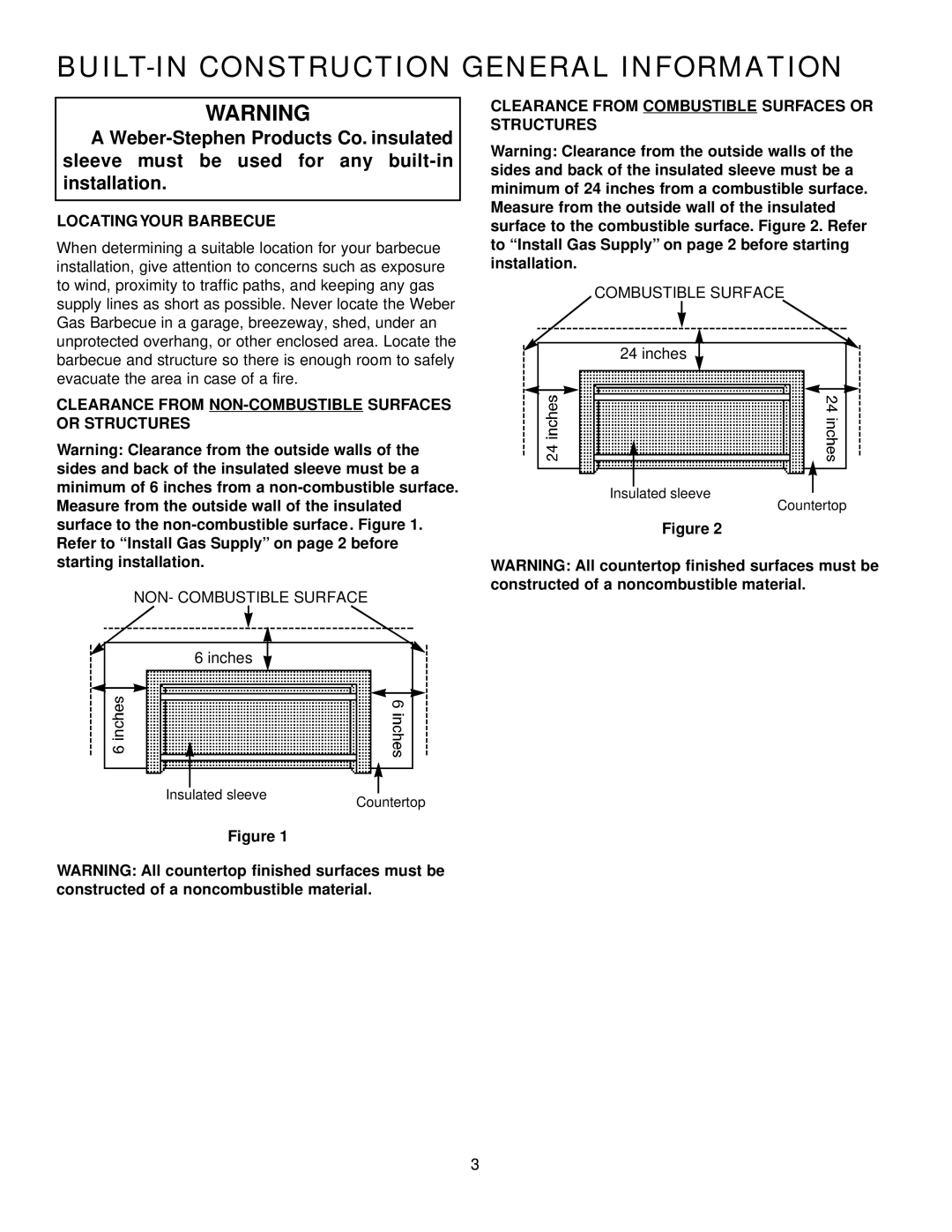 Weber 475, 675 manual BUILT-IN Construction General Information, Locating Your Barbecue 