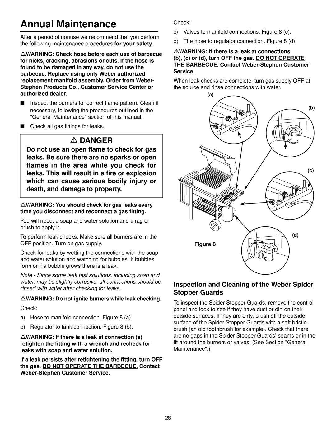 Weber 700 LX owner manual Annual Maintenance, Inspection and Cleaning of the Weber Spider Stopper Guards 