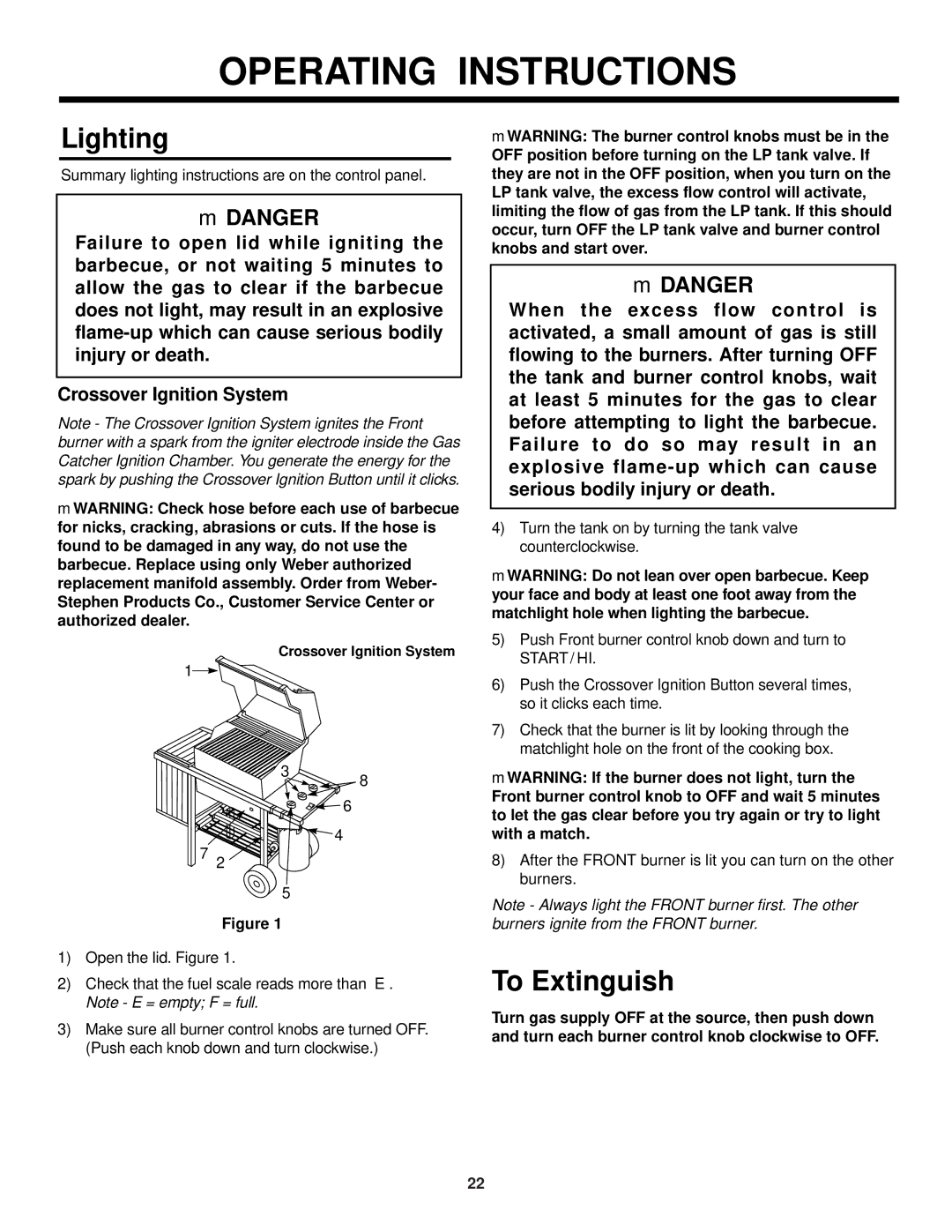 Weber 700 LX owner manual Lighting, To Extinguish 