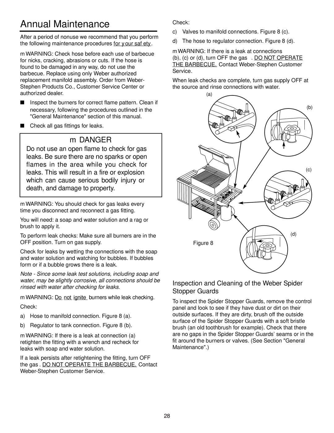 Weber 700 LX owner manual Annual Maintenance, Inspection and Cleaning of the Weber Spider Stopper Guards 