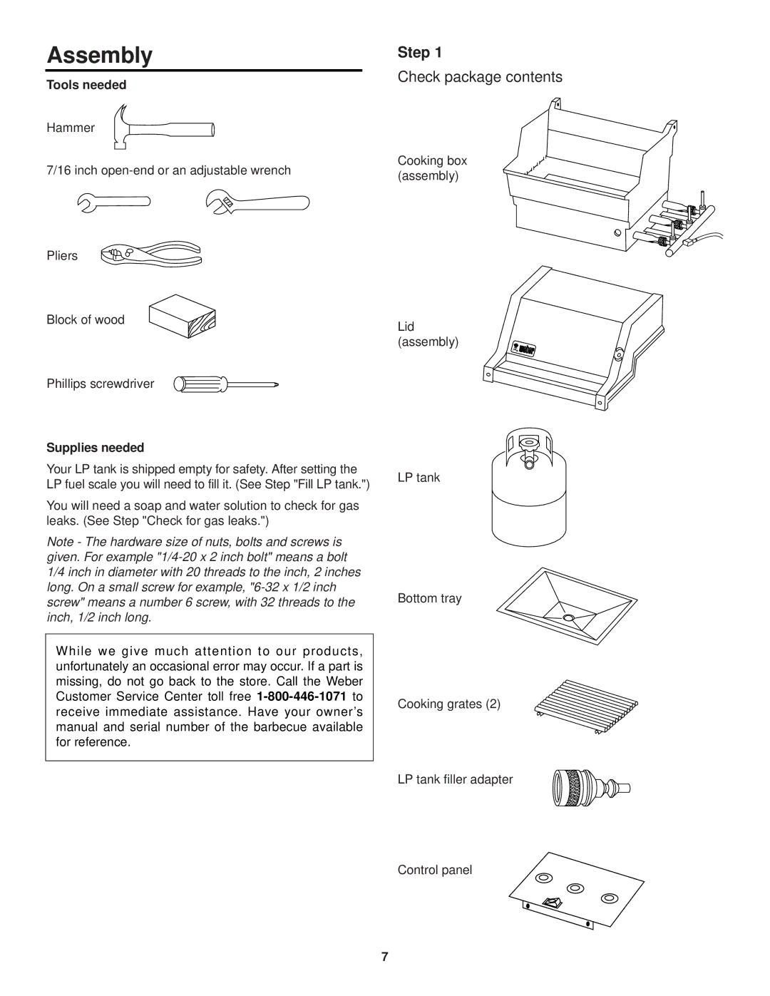 Weber 700 LX owner manual Assembly, Step, Check package contents 