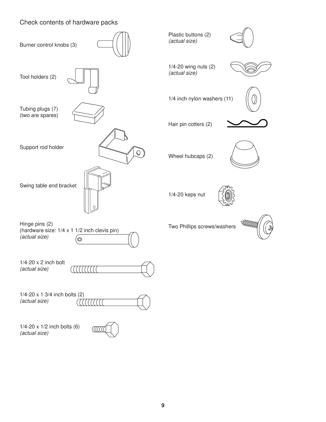 Weber 700 LX owner manual Check contents of hardware packs 