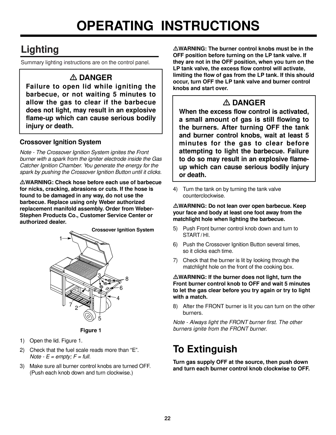 Weber 700 owner manual Lighting, To Extinguish 