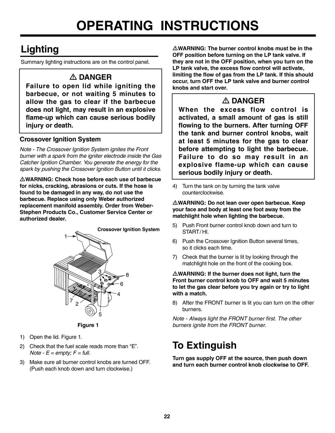 Weber 730 Series owner manual Lighting, To Extinguish 