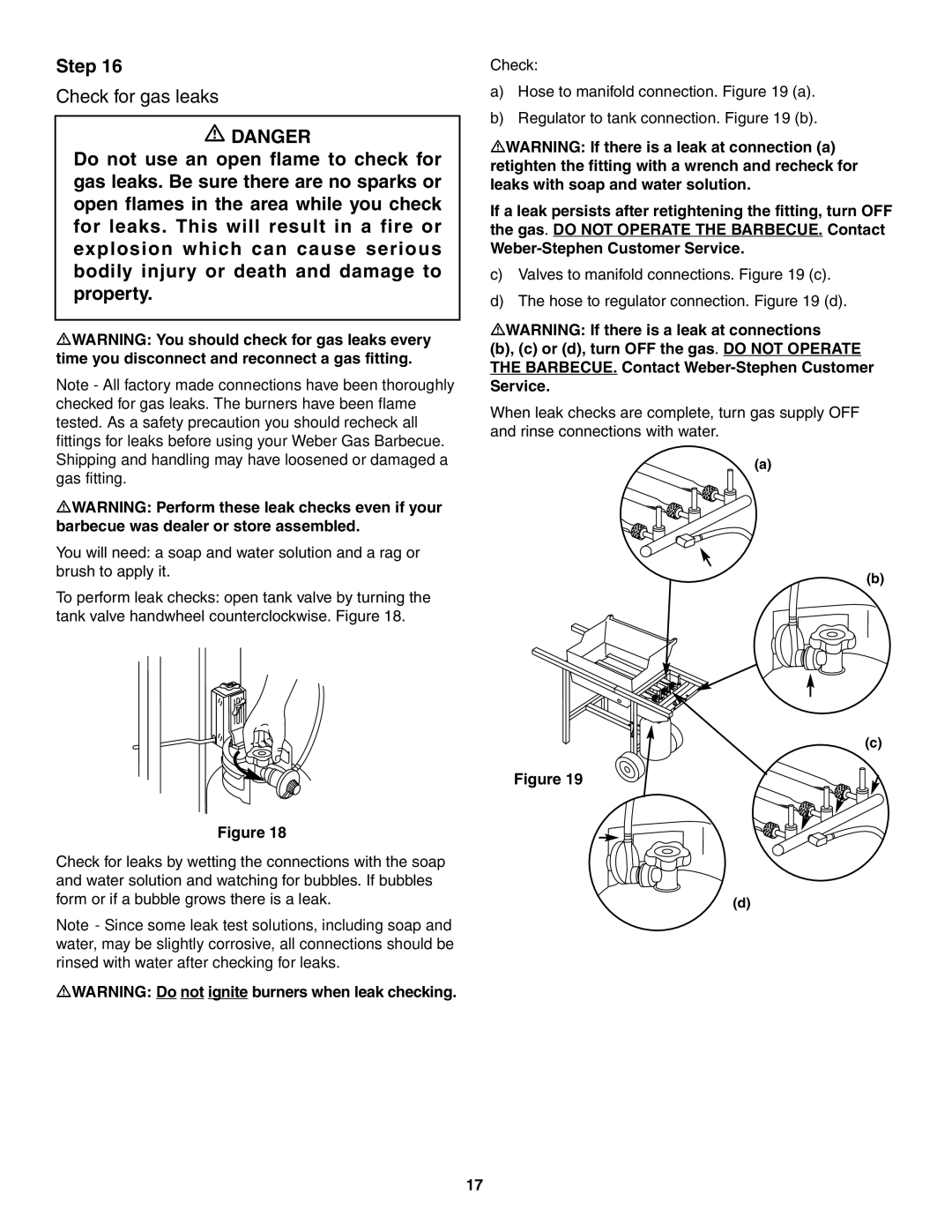 Weber 730 owner manual Check for gas leaks 