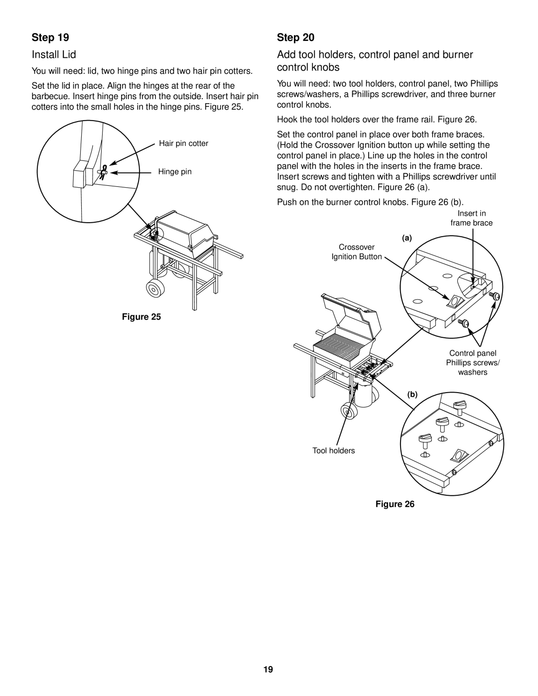 Weber 730 owner manual Install Lid, Add tool holders, control panel and burner control knobs 