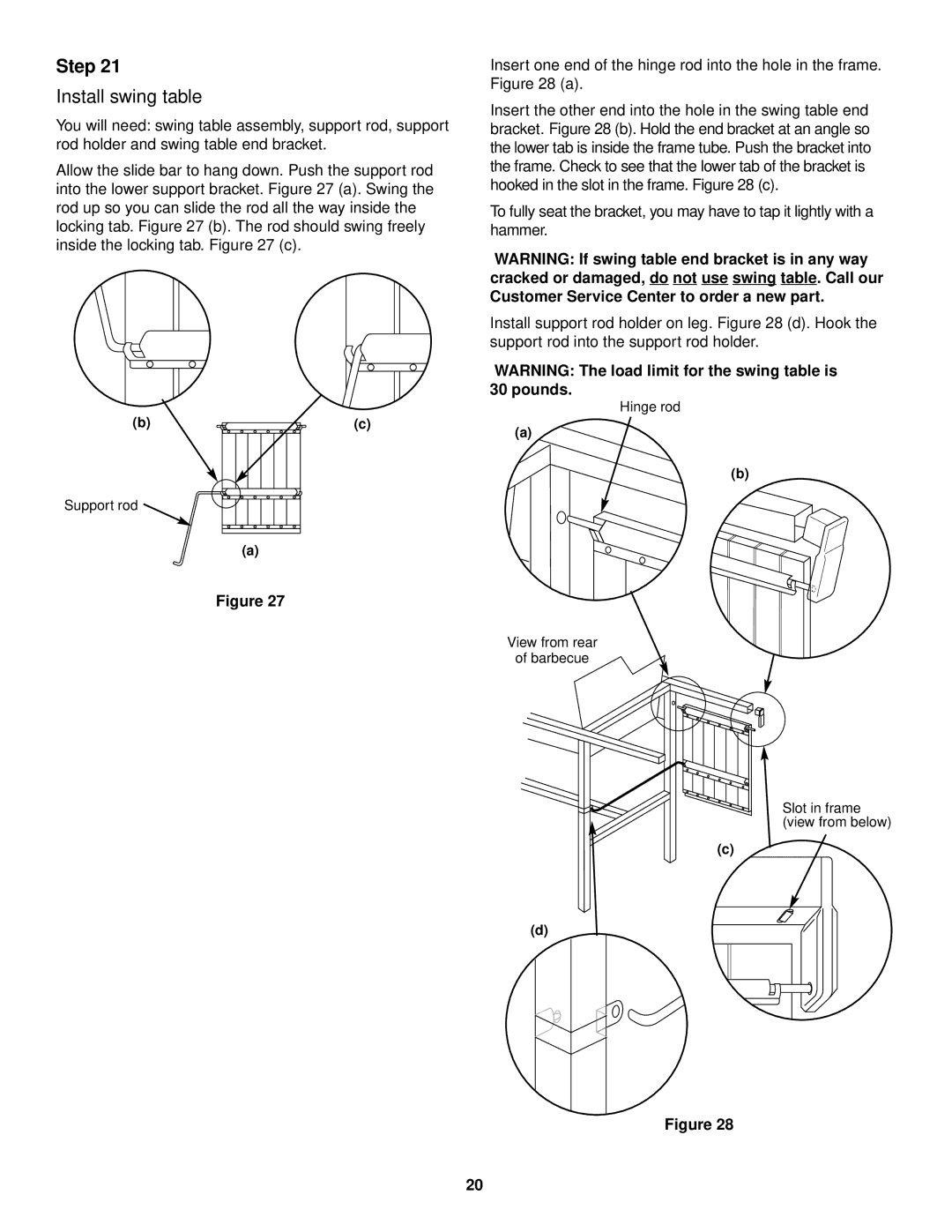 Weber 730 owner manual Install swing table 