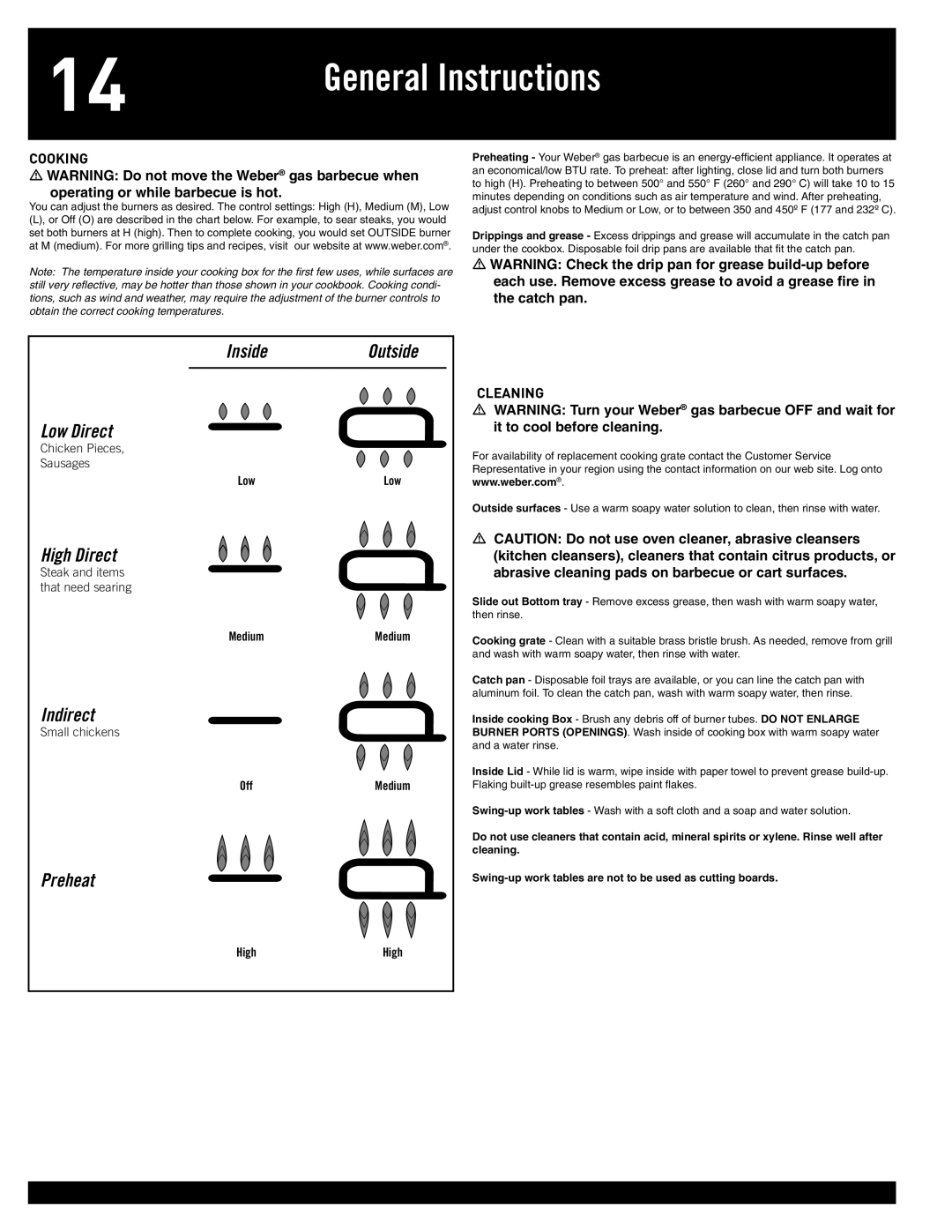 Weber 77576, Q 300 manual General Instructions, Cooking, Cleaning 