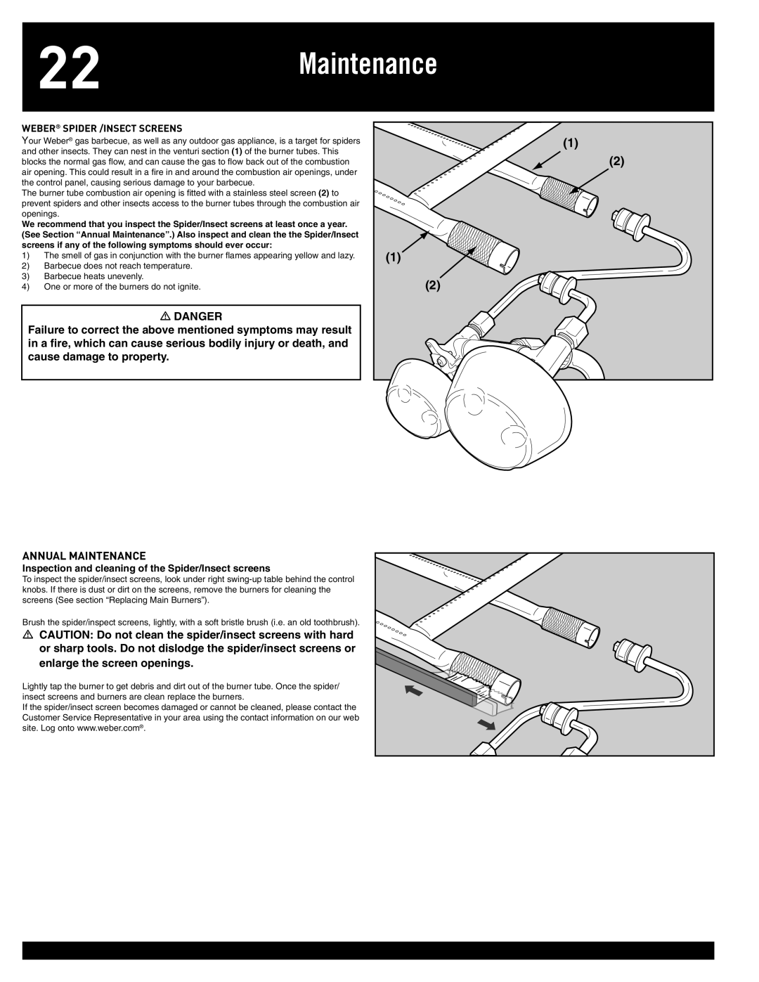 Weber 77576, Q 300 manual Maintenance, Weber Spider /INSECT Screens 