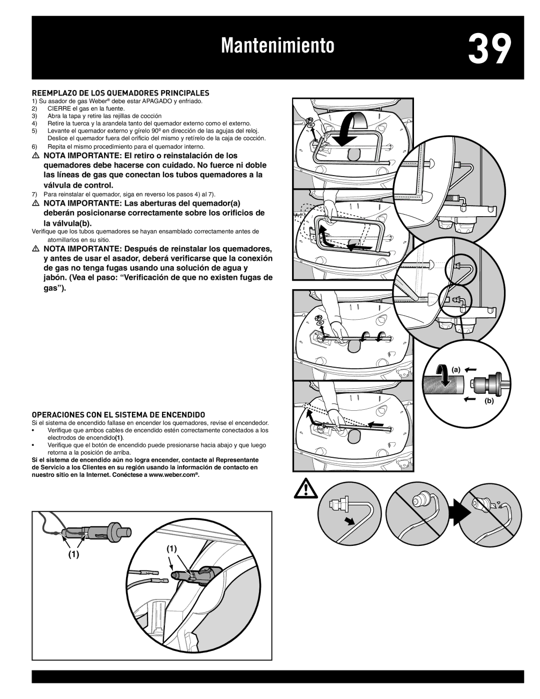 Weber Q 300, 77576 manual Reemplazo DE LOS Quemadores Principales, Operaciones CON EL Sistema DE Encendido 