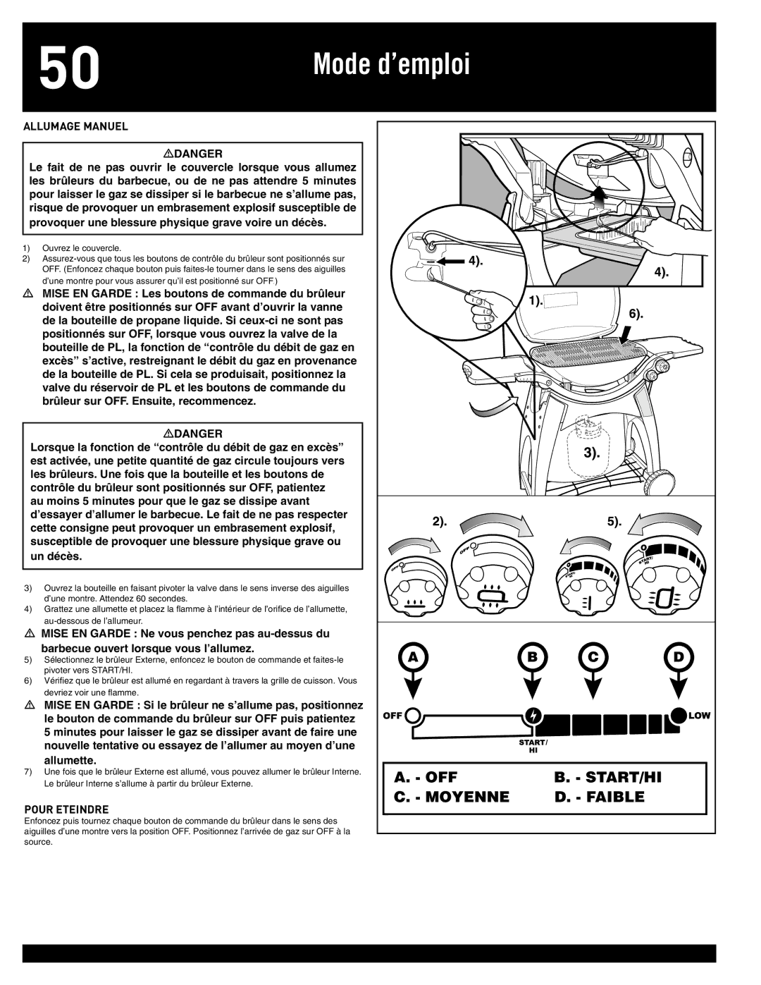 Weber 77576, Q 300 manual Mode d’emploi, Allumage Manuel 