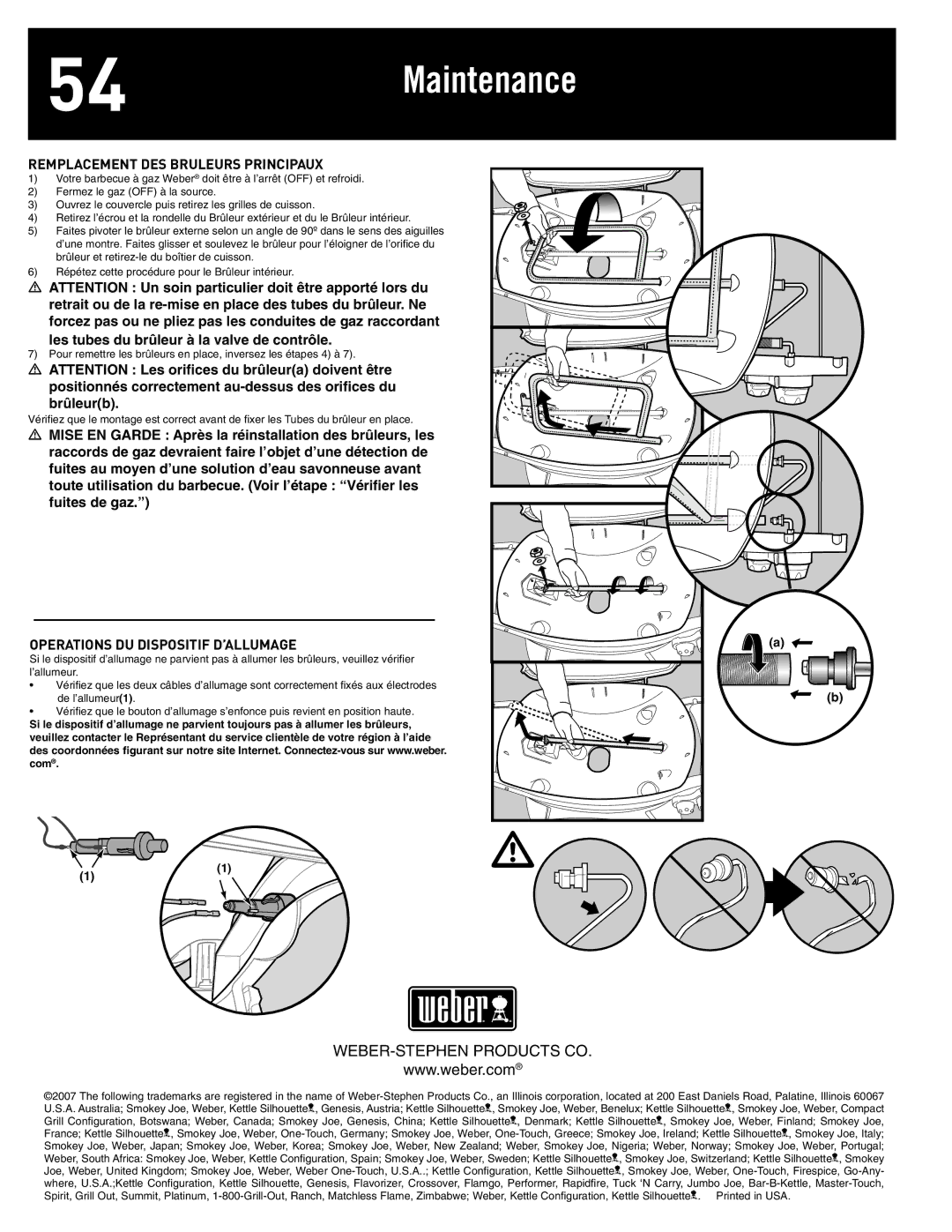 Weber 77576, Q 300 manual Remplacement DES Bruleurs Principaux, Operations DU Dispositif D’ALLUMAGE, Com 