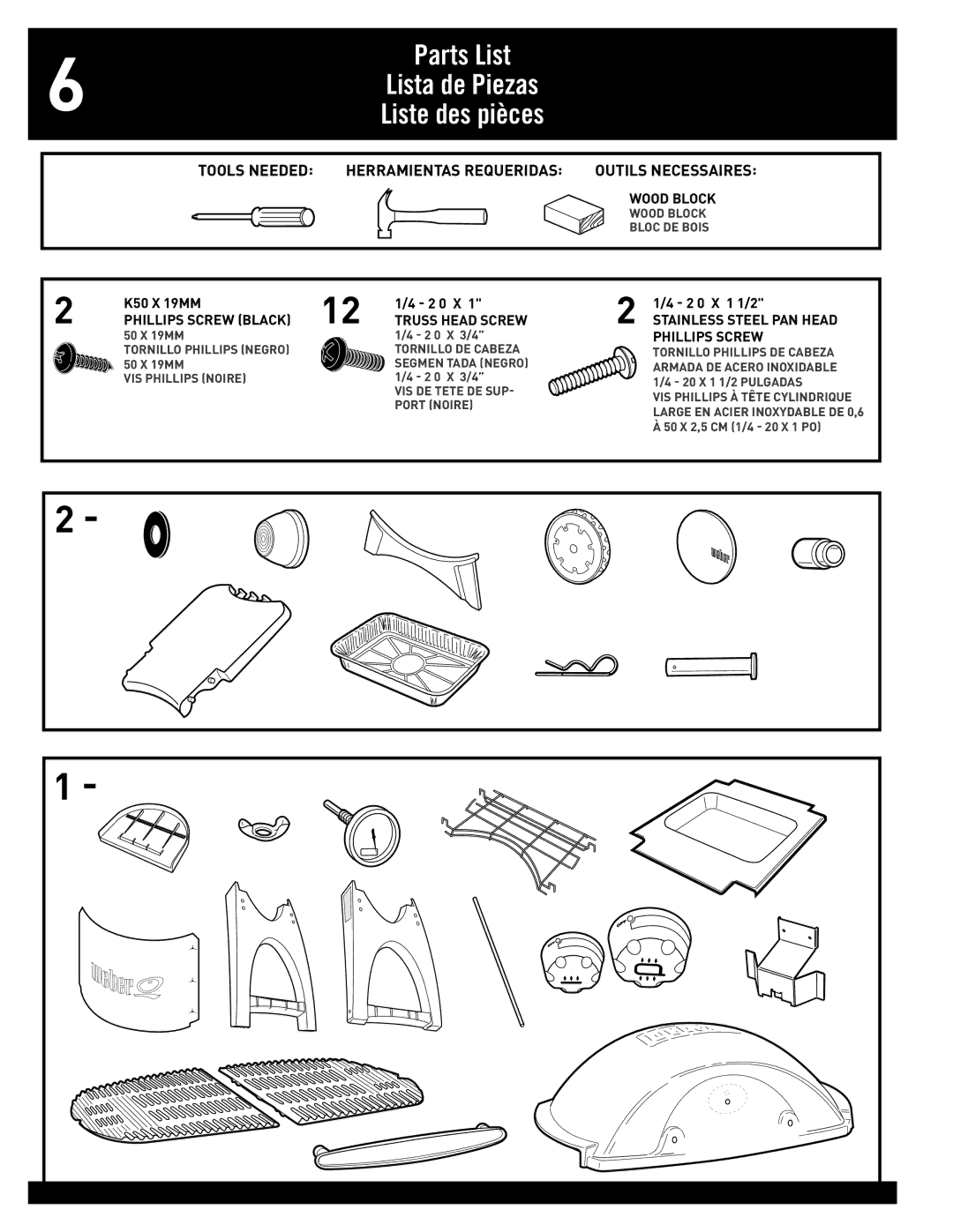 Weber 77576, Q 300 manual Parts List Lista de Piezas Liste des pièces 