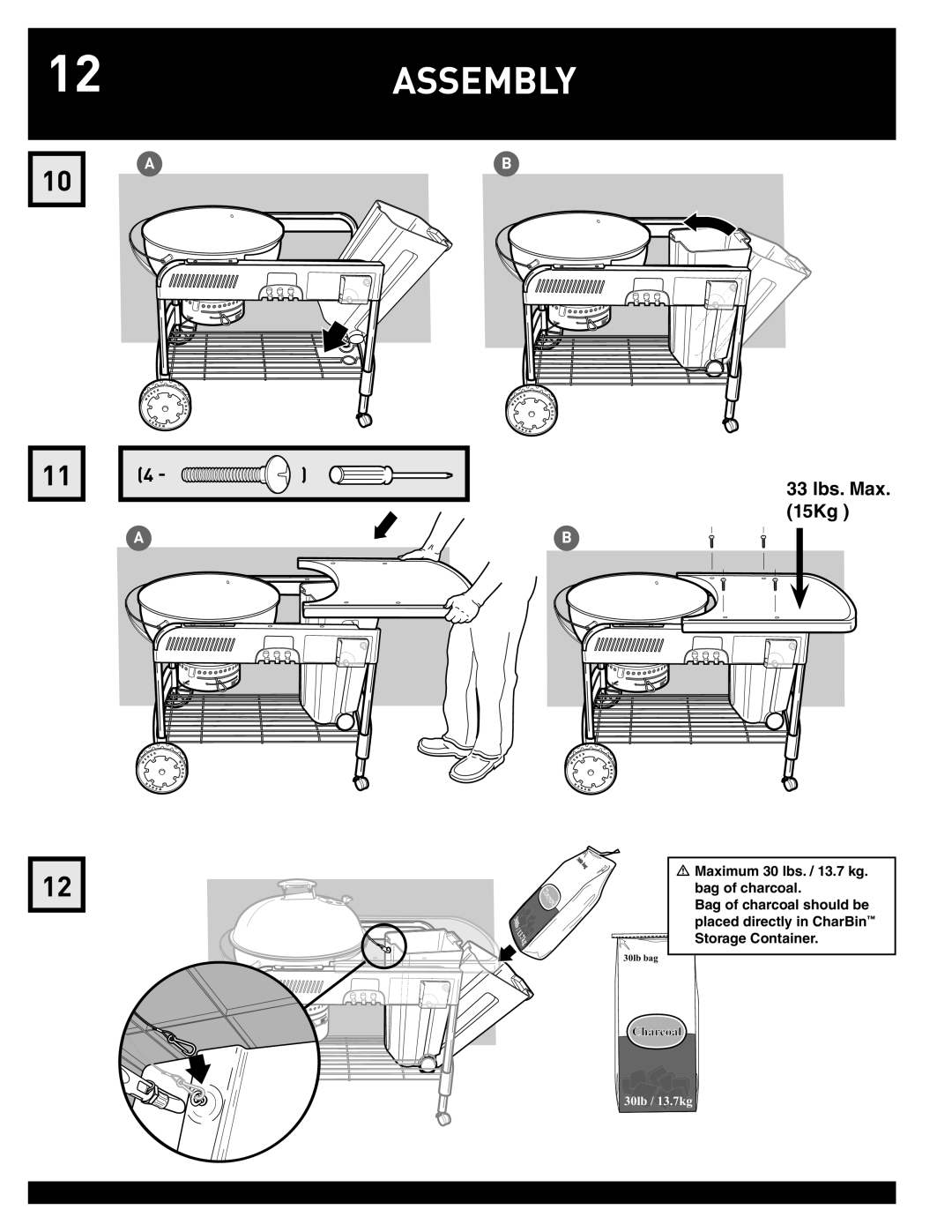 Weber 78763 manual 12Assembly, 33 lbs. Max Kg 