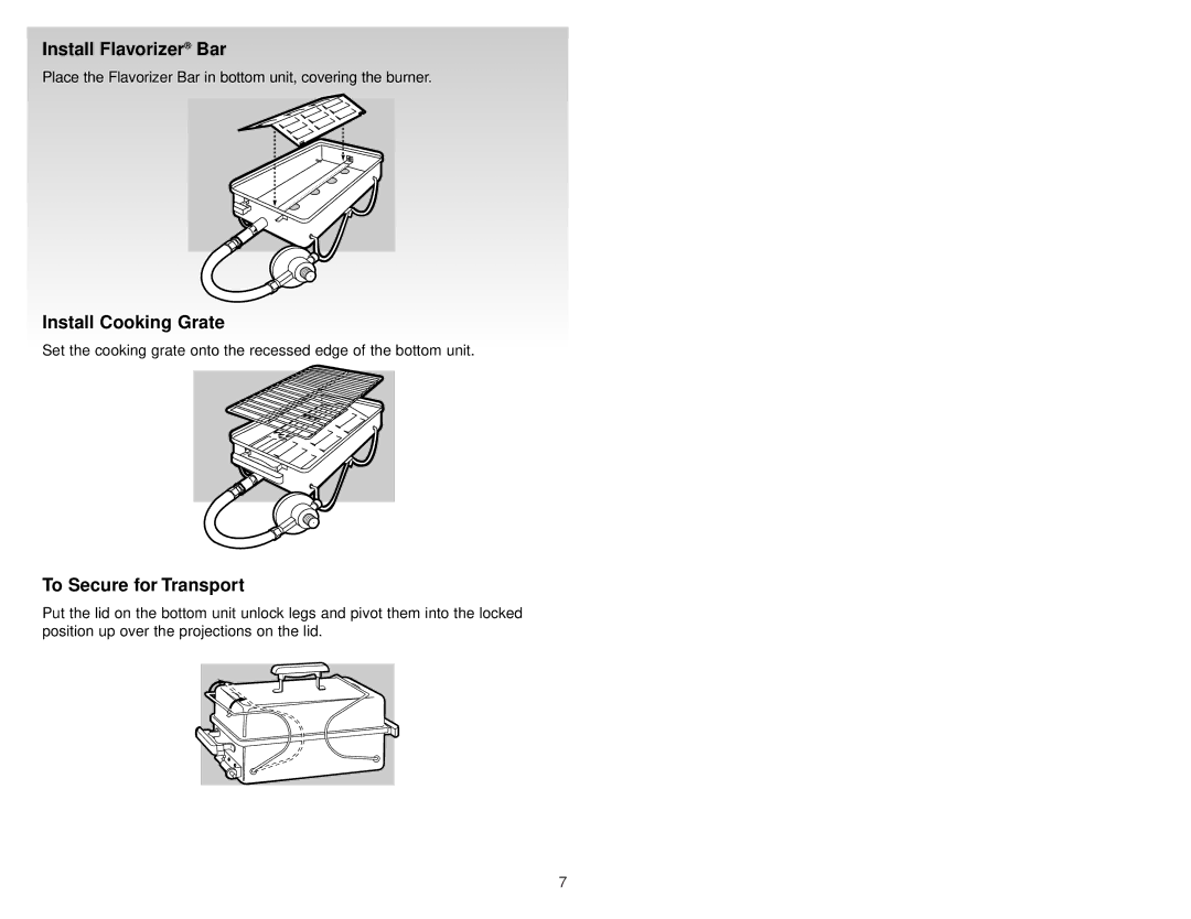 Weber Gas Go Anywhere, 80045 1299 manual Install Flavorizer Bar, Install Cooking Grate, To Secure for Transport 