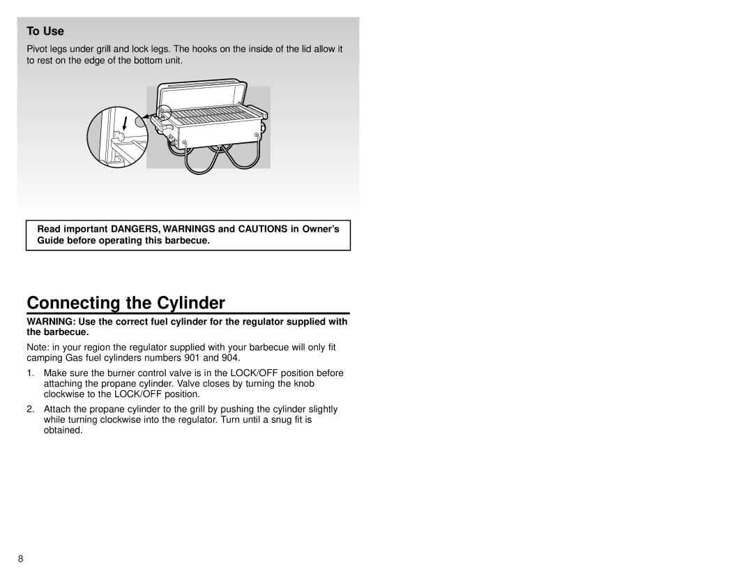 Weber 80045 1299, Gas Go Anywhere manual Connecting the Cylinder, To Use 