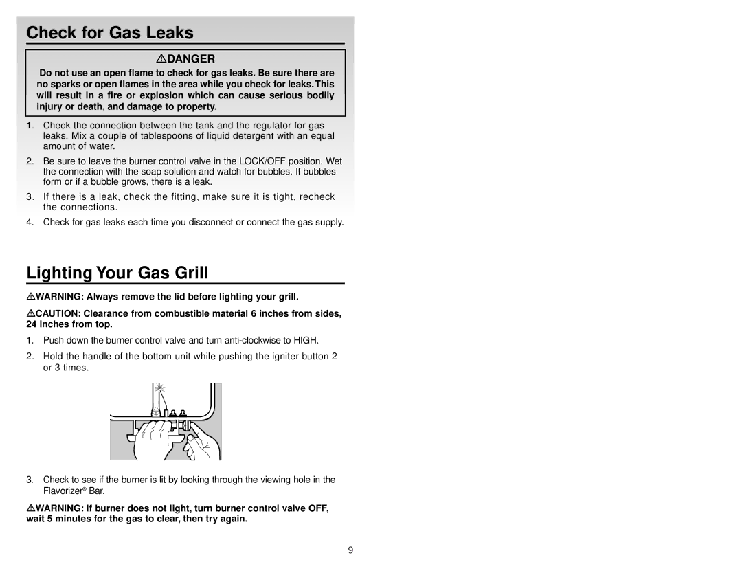 Weber Gas Go Anywhere, 80045 1299 manual Check for Gas Leaks, Lighting Your Gas Grill 