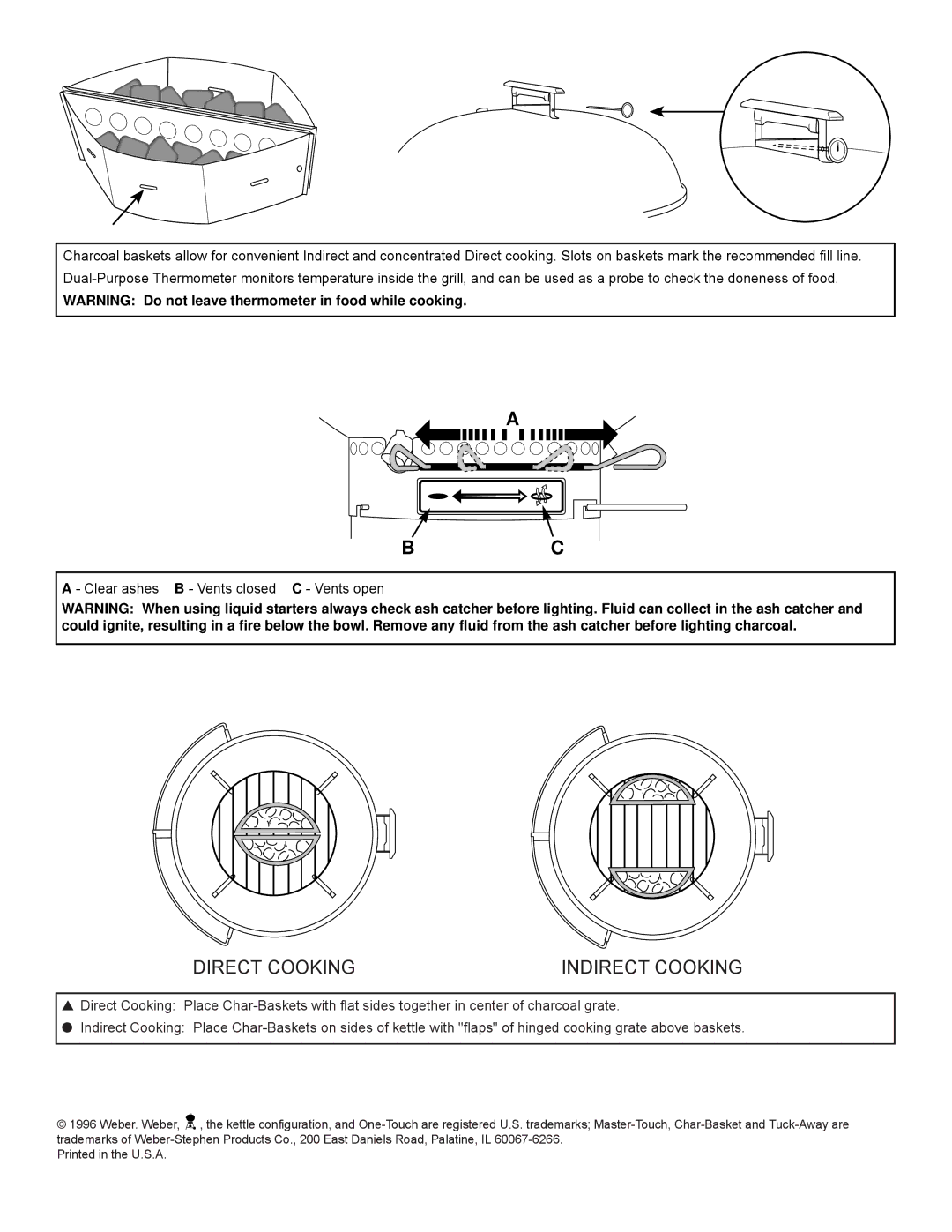 Weber 86050 manual Direct Cooking Indirect Cooking 