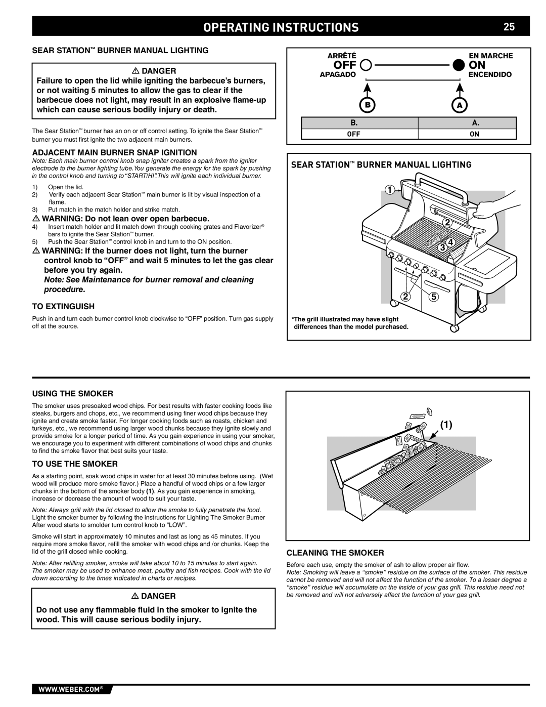 Weber 89369 Sear Station Burner Manual Lighting, Adjacent Main Burner Snap Ignition, Using the Smoker, To USE the Smoker 