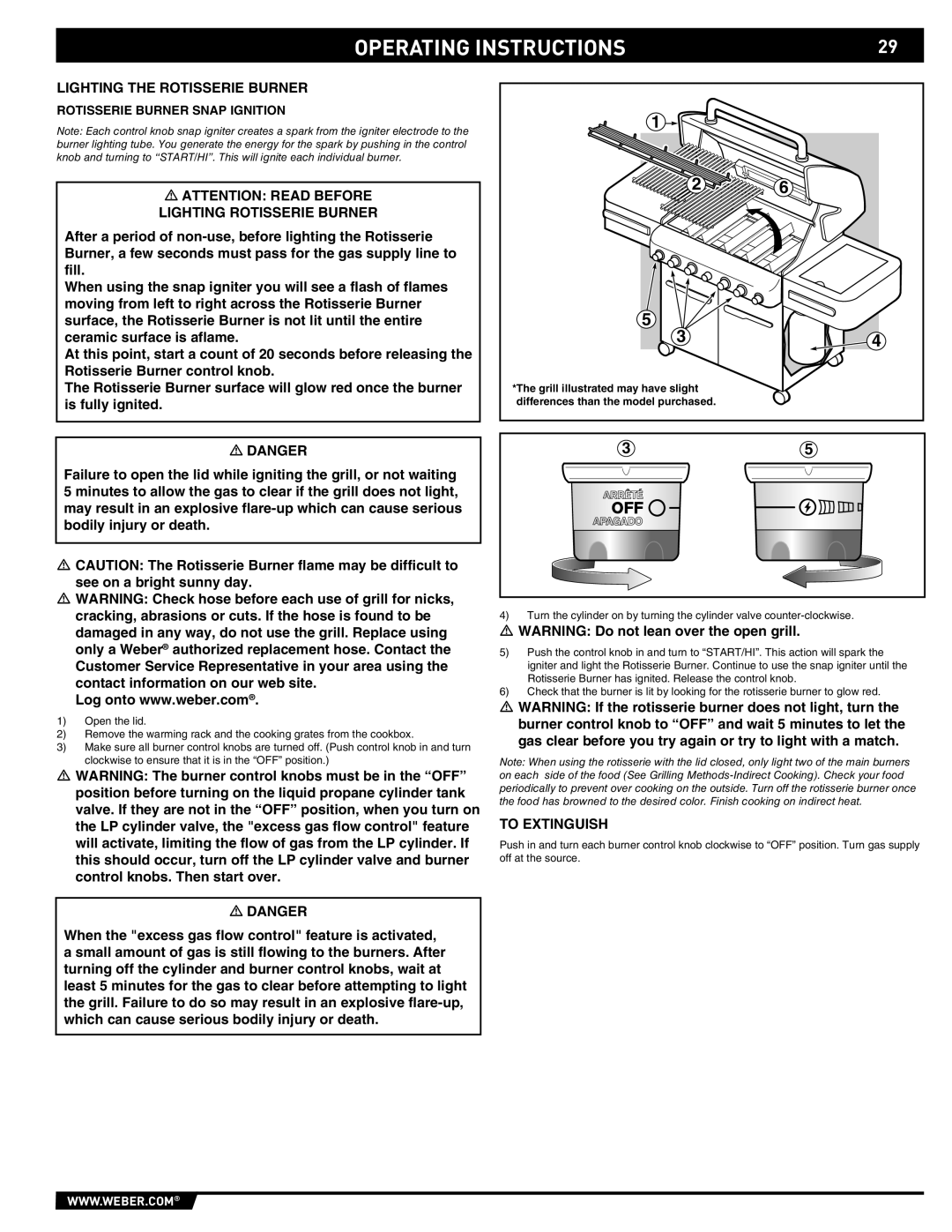 Weber 89369 manual Lighting the Rotisserie Burner, Lighting Rotisserie Burner, Rotisserie Burner Snap Ignition 