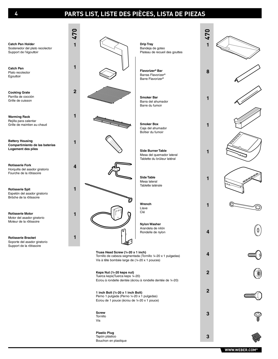 Weber 89369 manual Parts LIST, Liste DES PIÈCES, Lista DE Piezas 