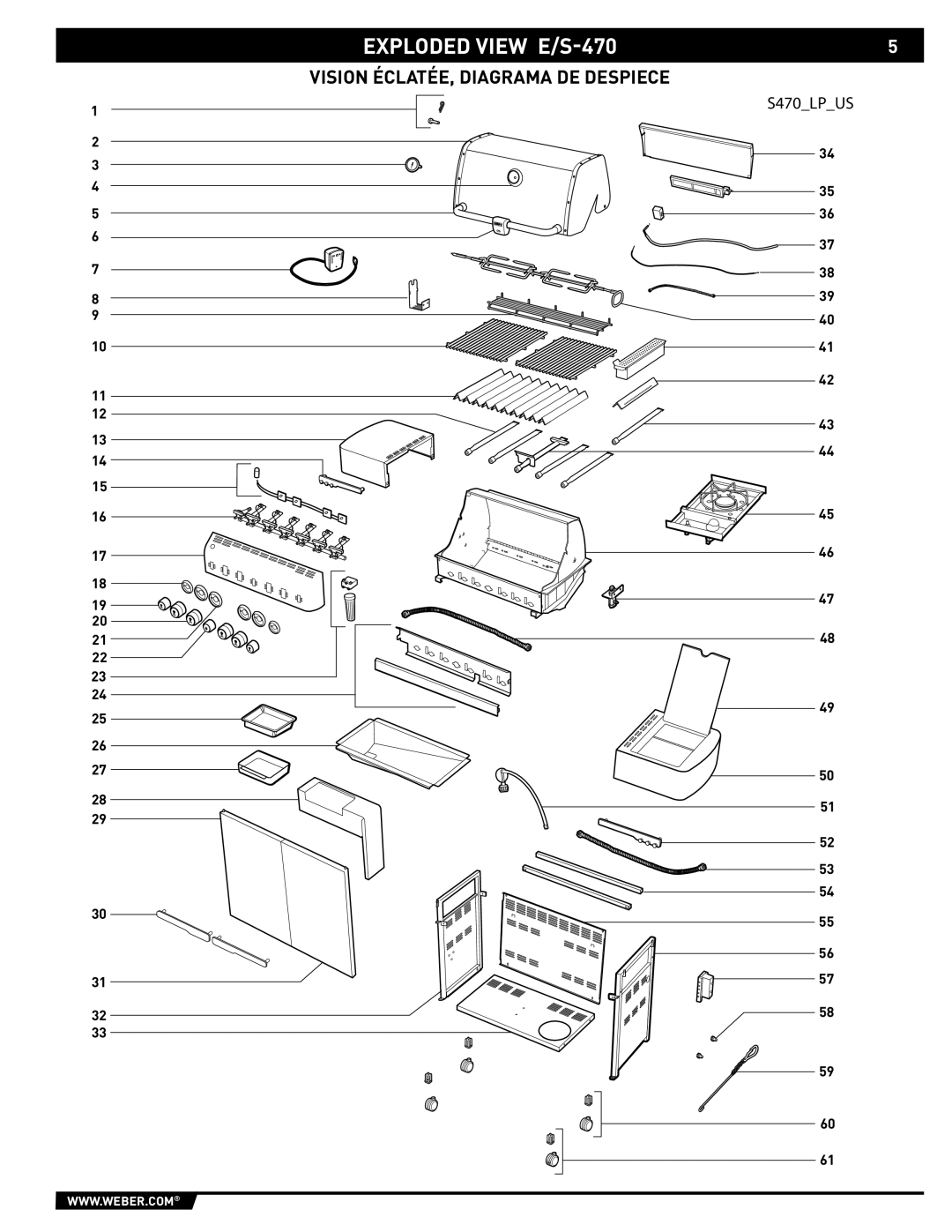 Weber 89369 manual Exploded View E/S-470 