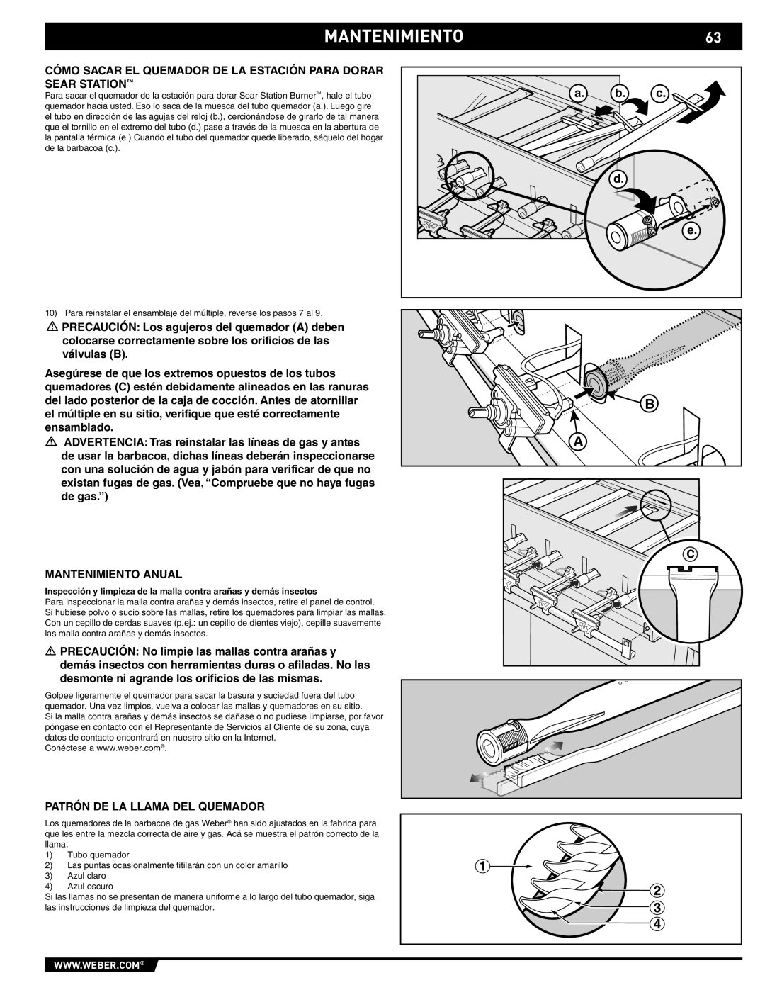 Weber 89369 manual MANTENIMIENTO63, Mantenimiento Anual, Patrón DE LA Llama DEL Quemador 