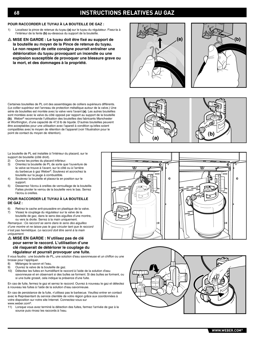 Weber 89369 manual Instructions Relatives AU GAZ, Pour Raccorder LE Tuyau À LA Bouteille DE GAZ 