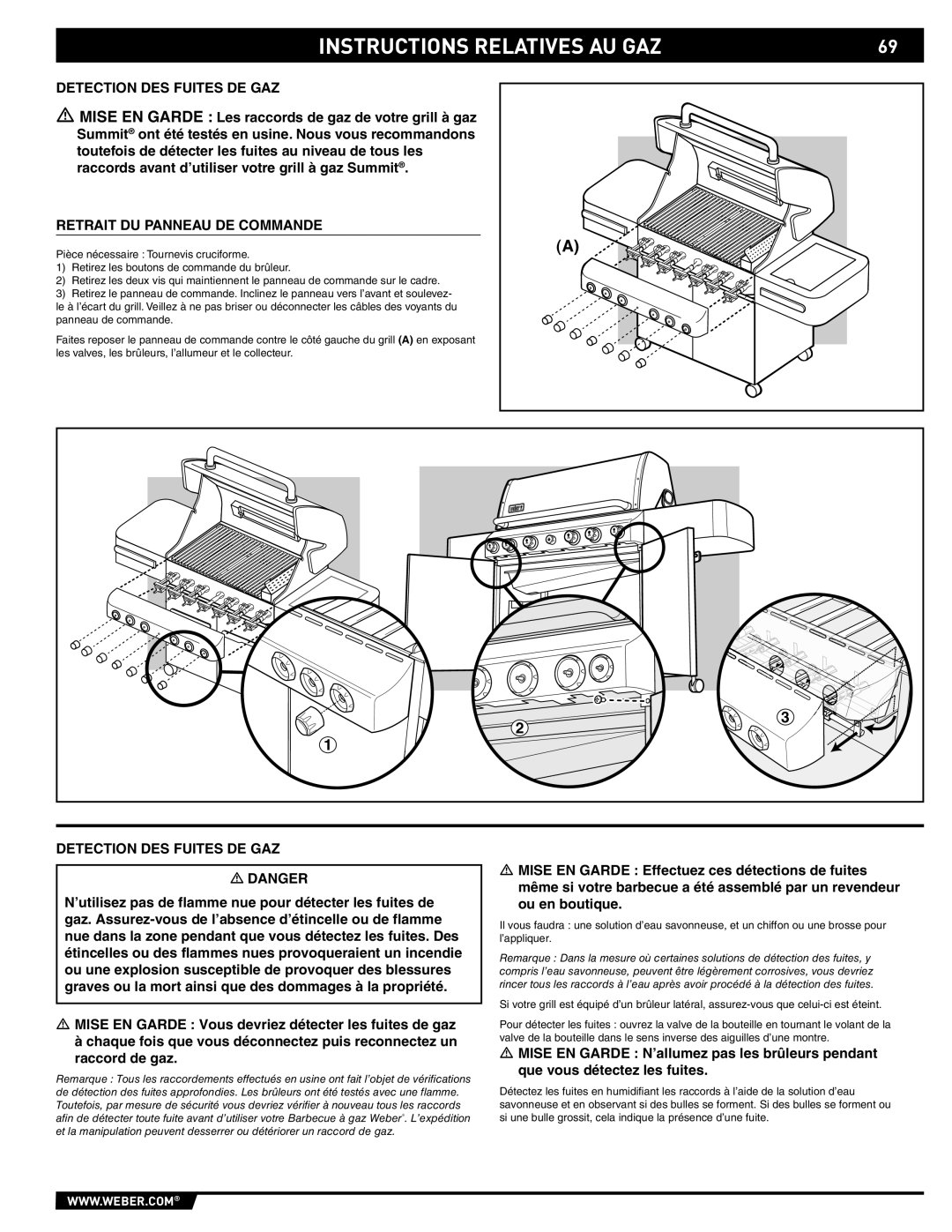 Weber 89369 manual Detection DES Fuites DE GAZ, Retrait DU Panneau DE Commande 