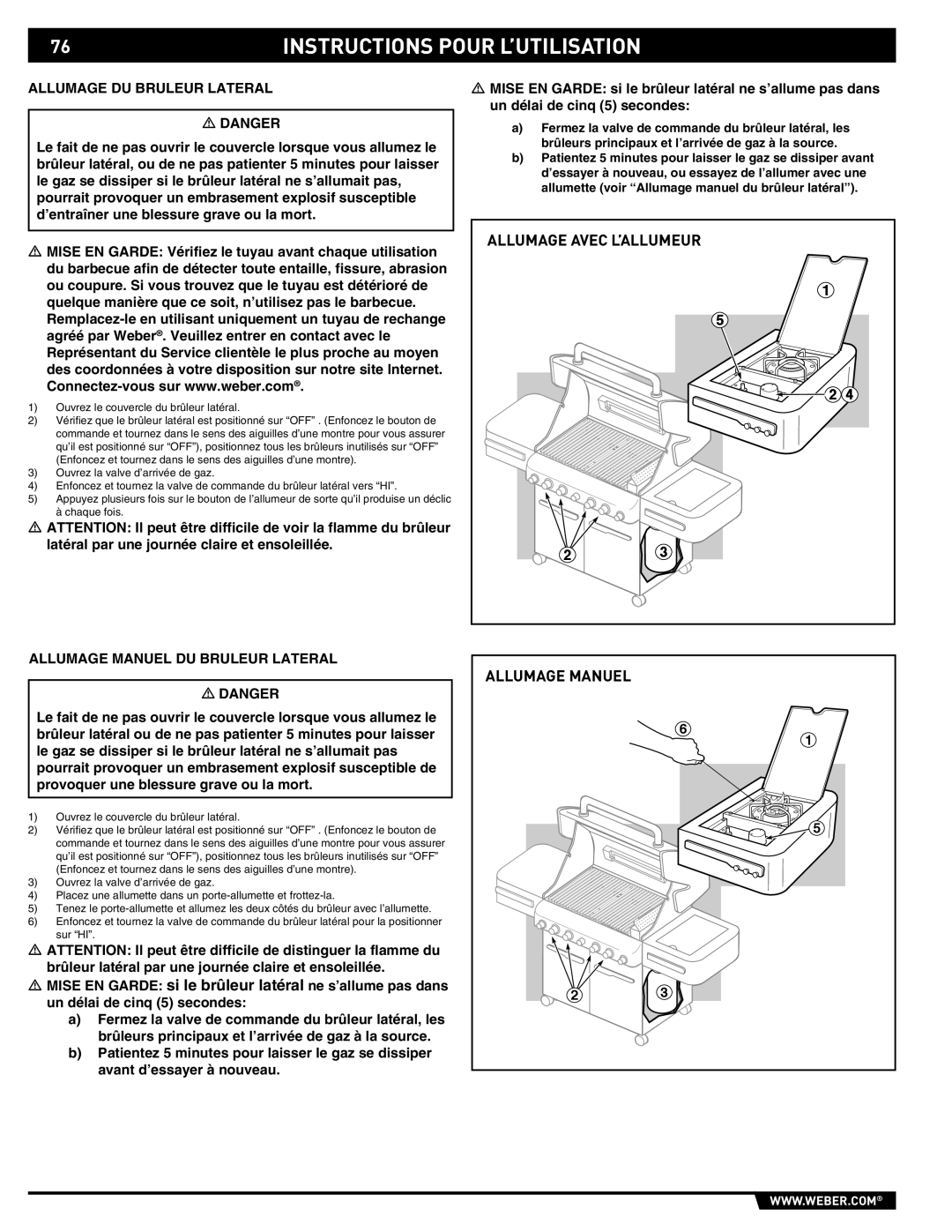 Weber 89369 manual Allumage DU Bruleur Lateral, Allumage Manuel DU Bruleur Lateral 