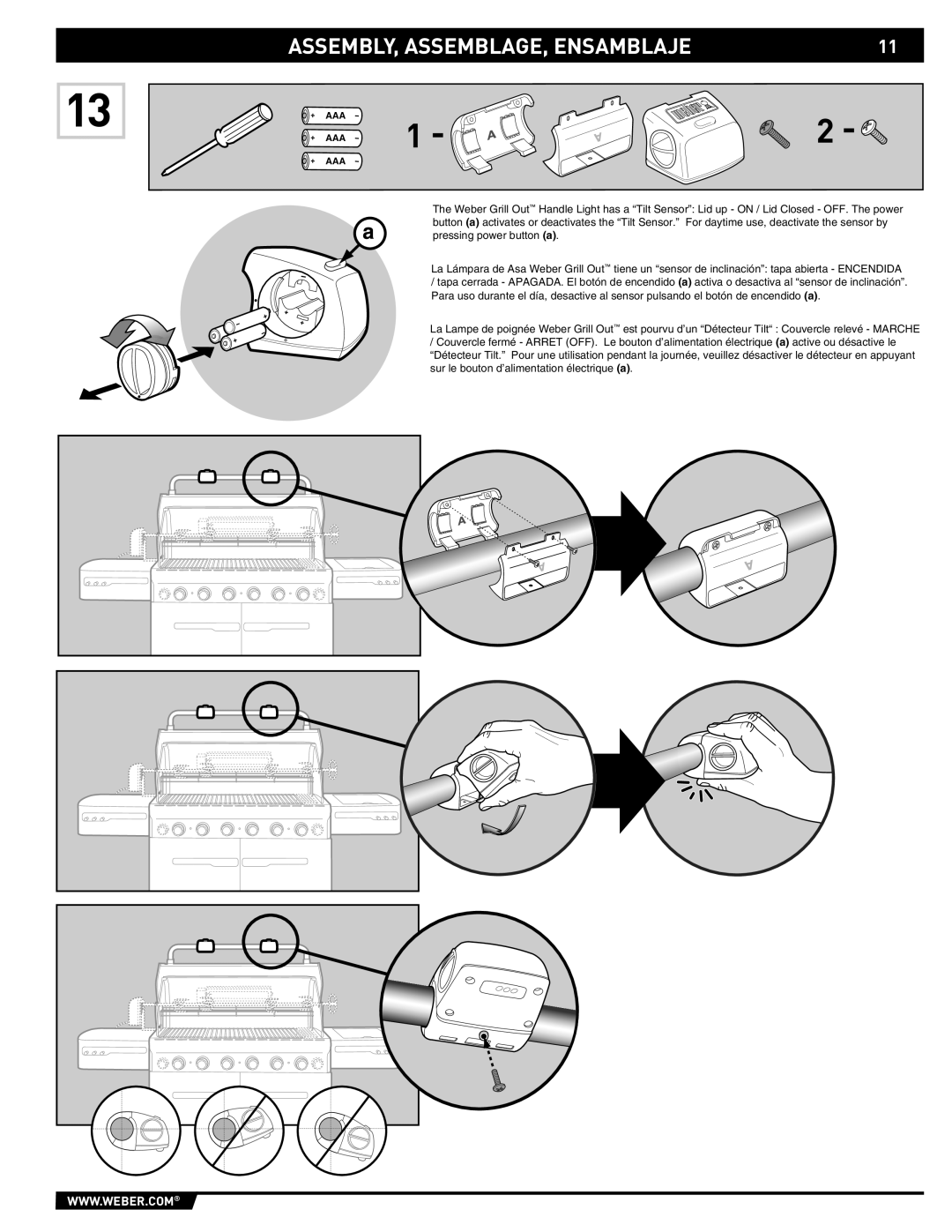 Weber 89373 manual ASSEMBLY, ASSEMBLAGE, Ensamblaje 