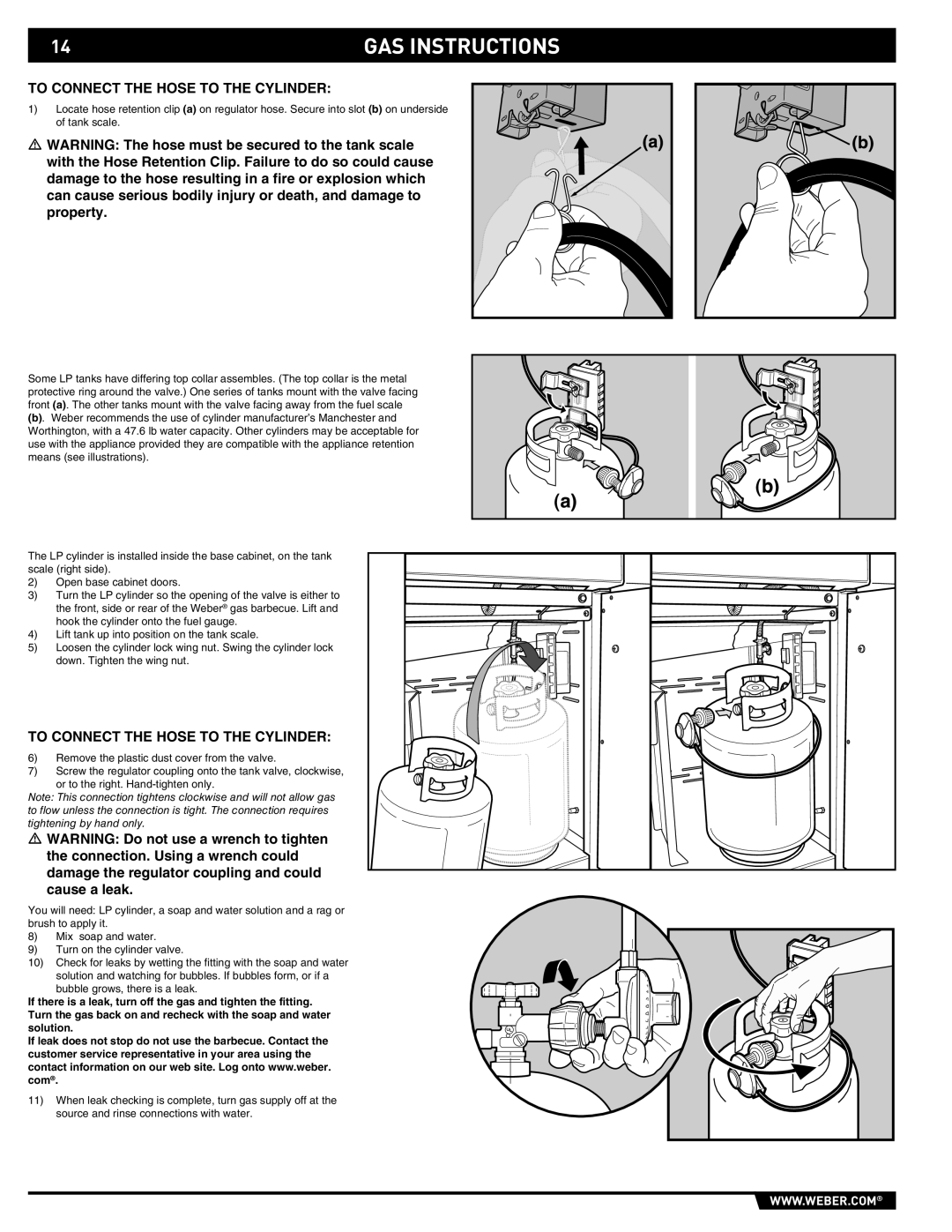 Weber 89373 manual GAS Instructions, To Connect the Hose to the Cylinder 