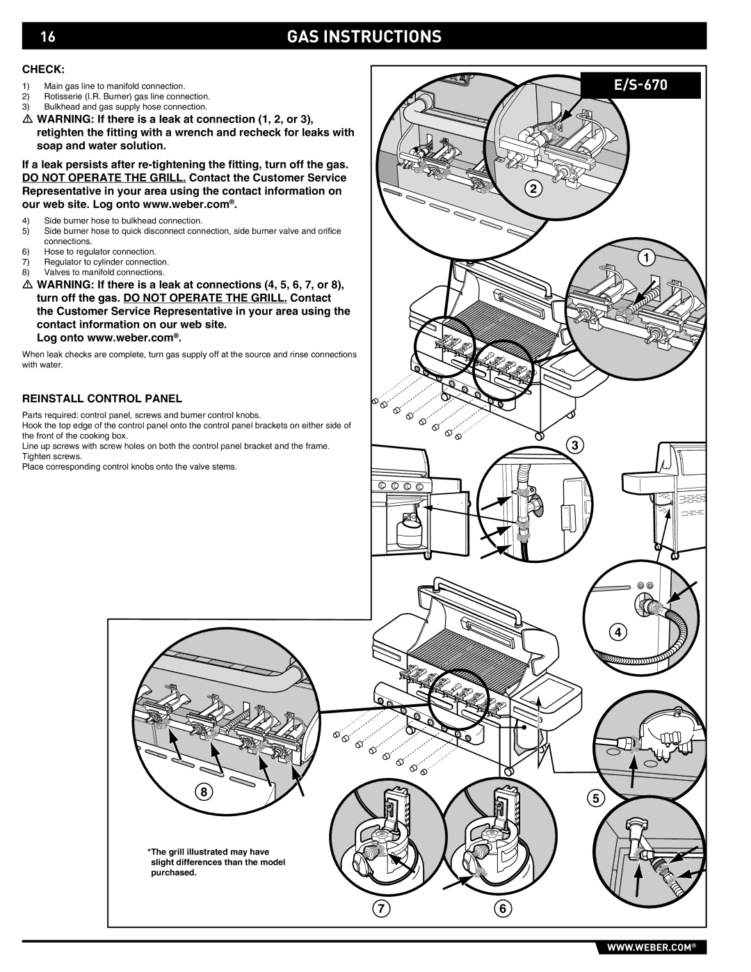 Weber 89373 manual Check, Reinstall Control Panel 