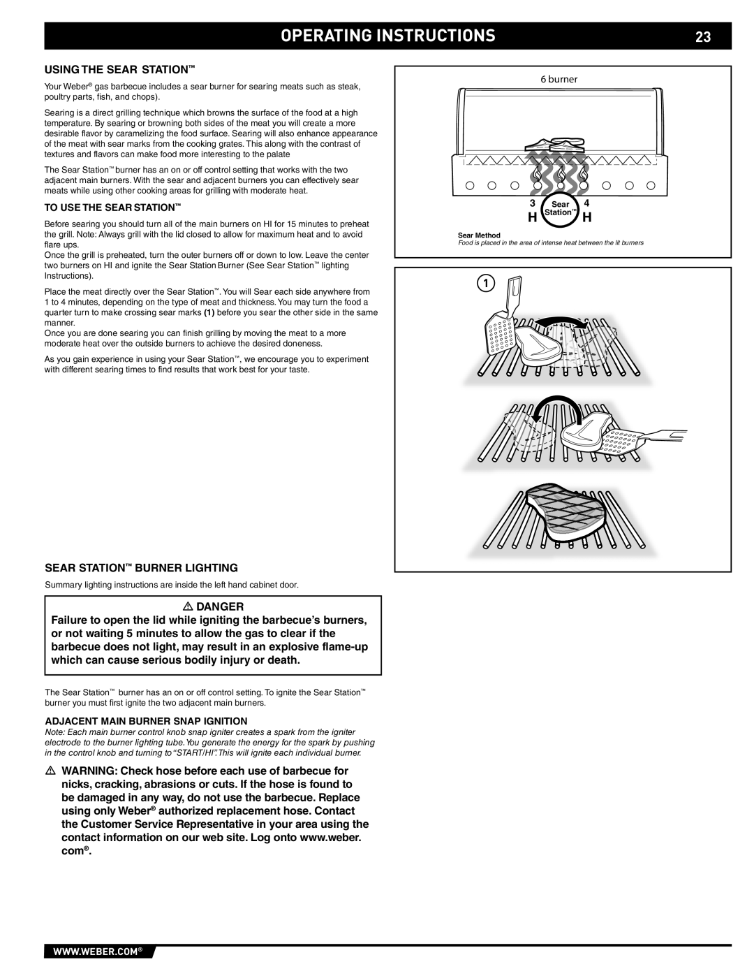 Weber 89373 manual Using the Sear Station, Sear Station Burner Lighting, To USE the Sear Station 