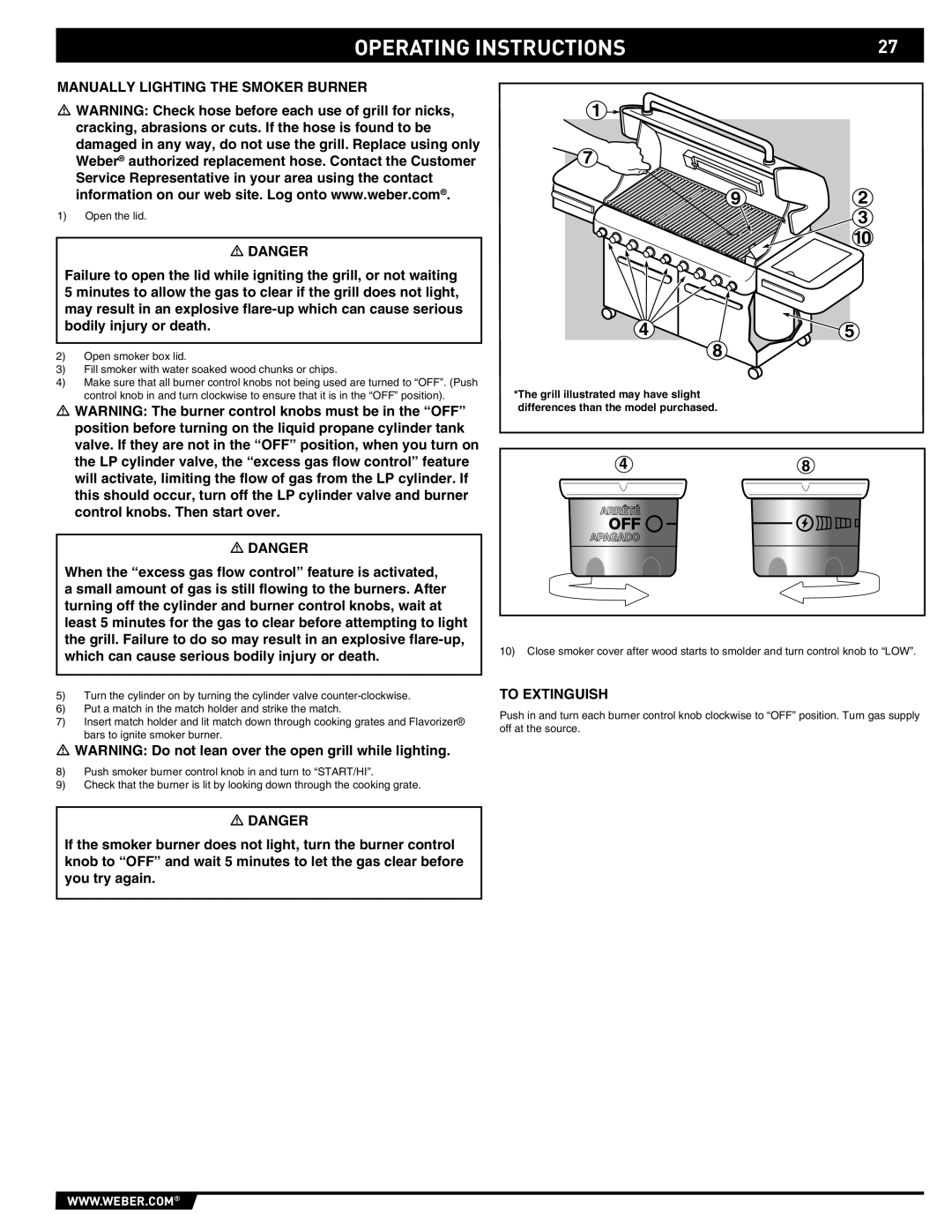 Weber 89373 manual Manually Lighting the Smoker Burner 