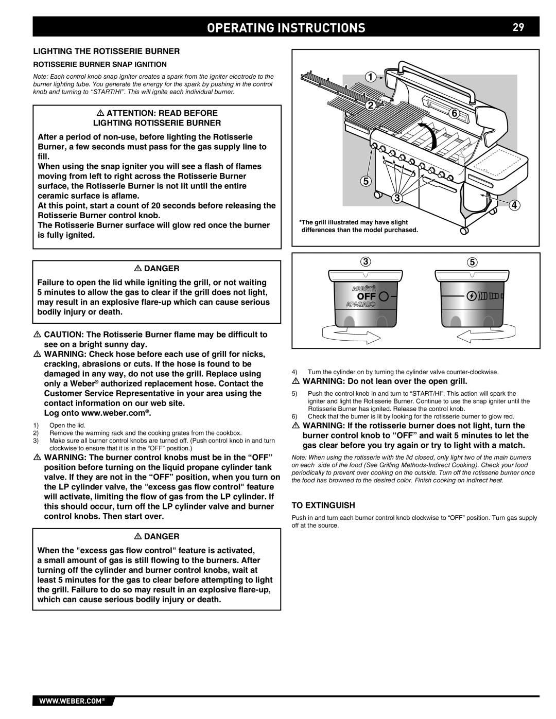 Weber 89373 manual Lighting the Rotisserie Burner, Lighting Rotisserie Burner, Rotisserie Burner Snap Ignition 