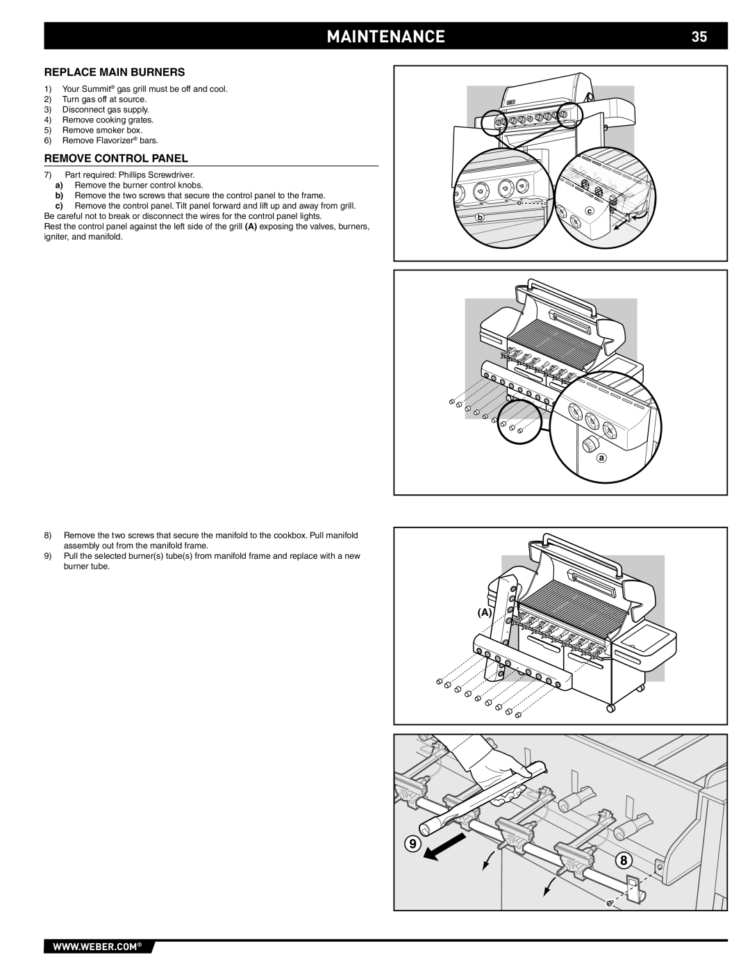 Weber 89373 manual Maintenance, Replace Main Burners 