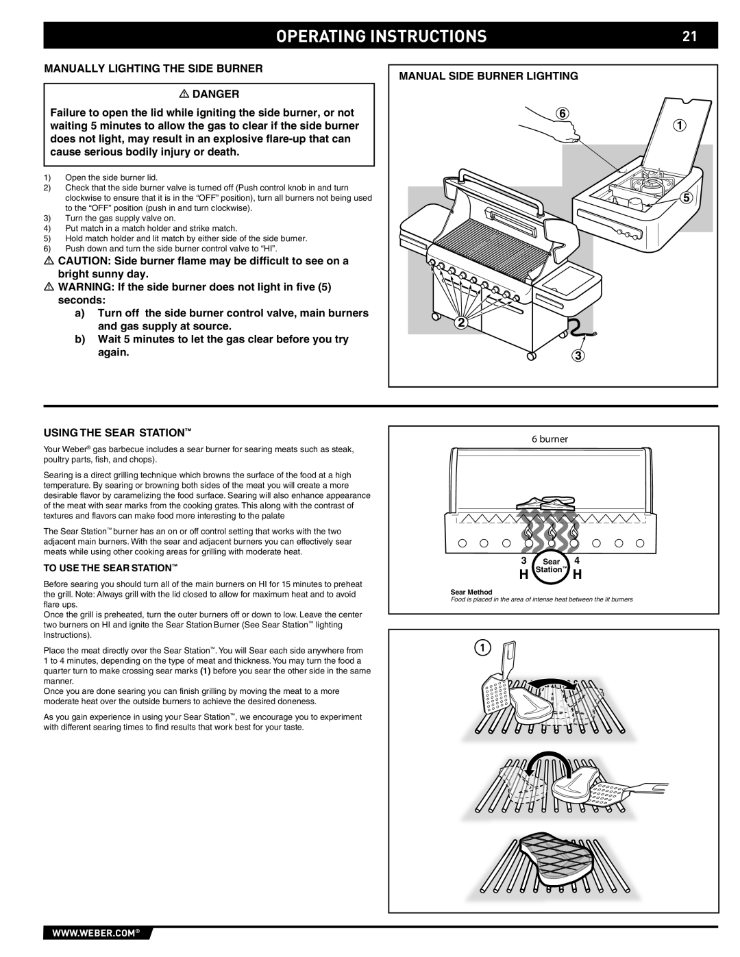 Weber E/S 670, 89374 manual Using the Sear Station, To USE the Sear Station 