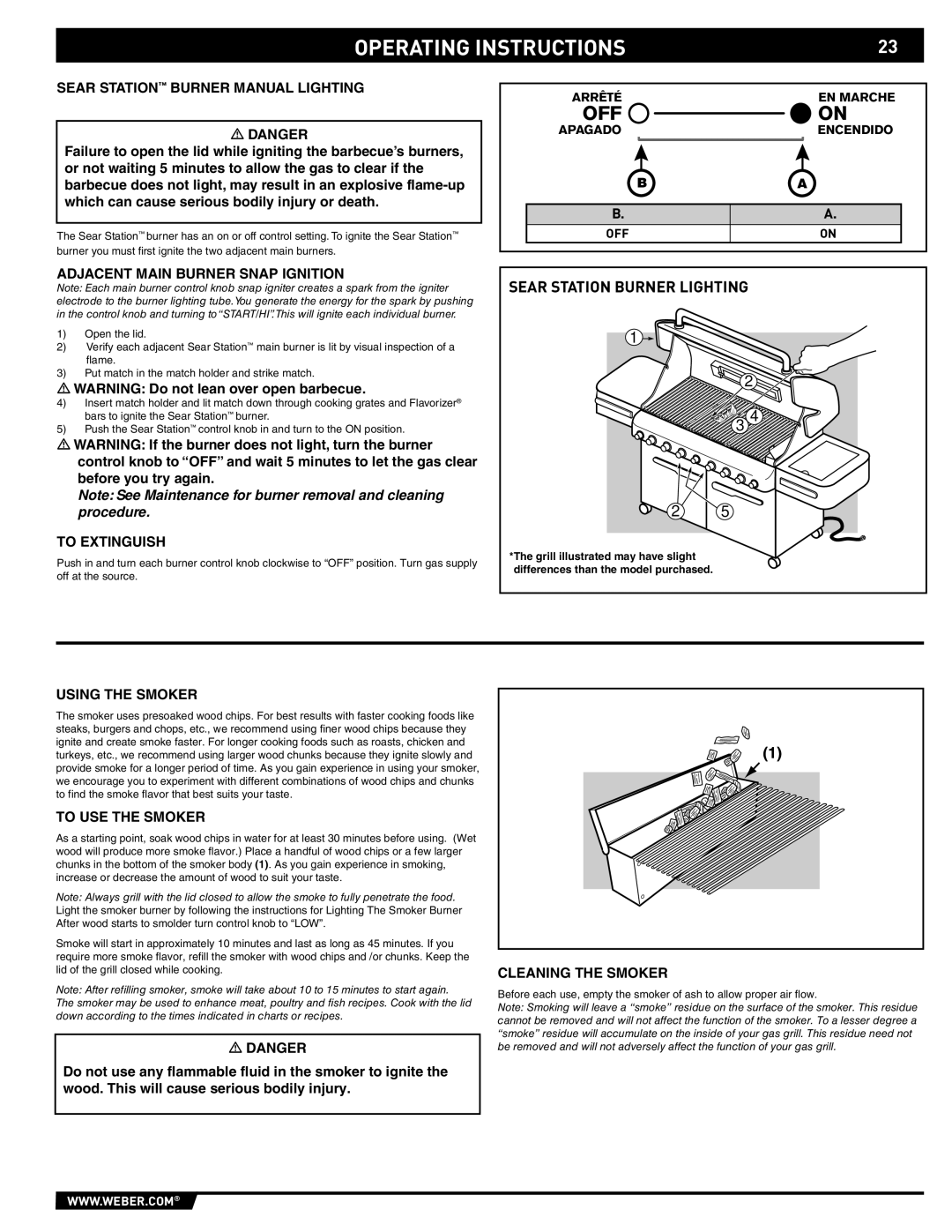 Weber E/S 670, 89374 manual Sear Station Burner Manual Lighting, Using the Smoker, To USE the Smoker, Cleaning the Smoker 