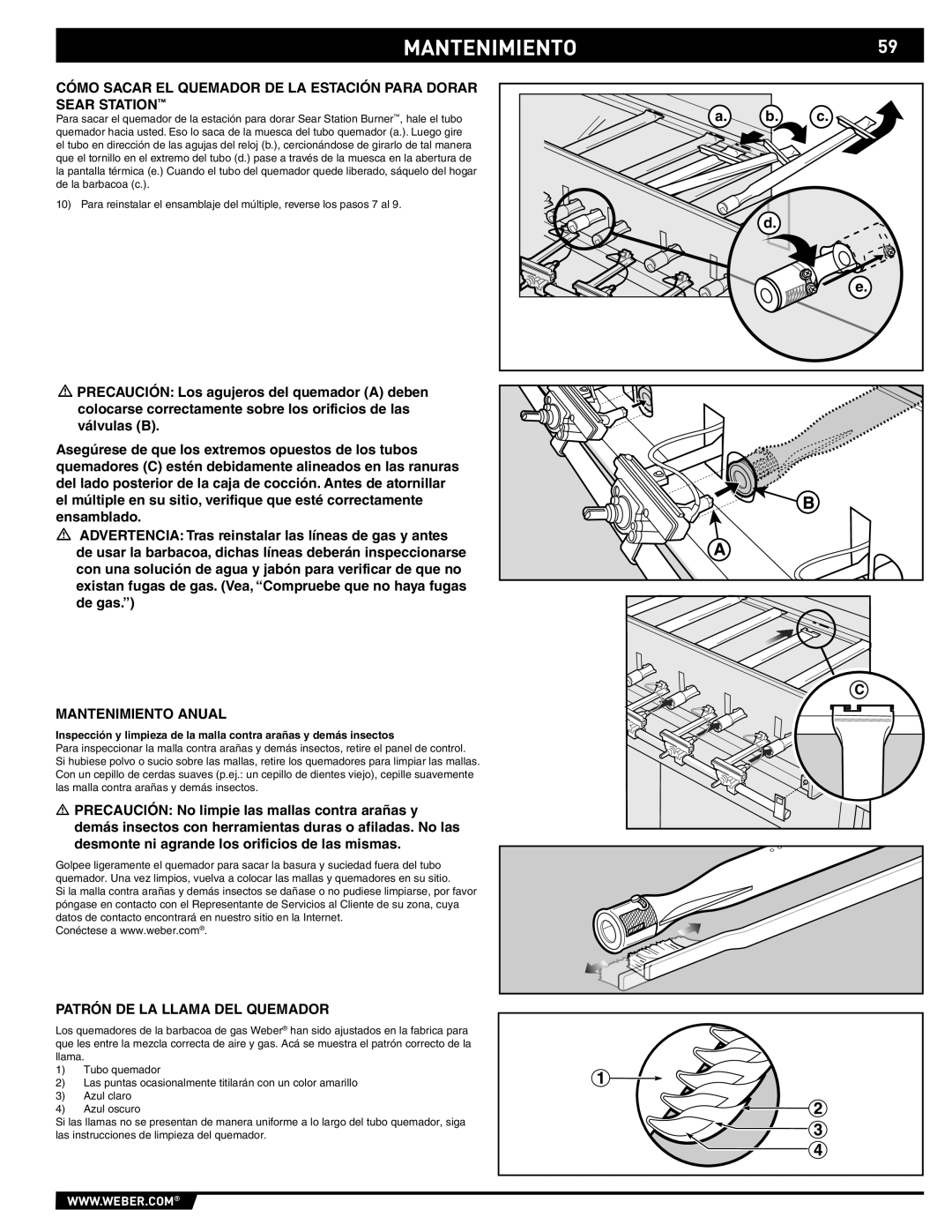 Weber E/S 670, 89374 manual MANTENIMIENTO59, Mantenimiento Anual, Patrón DE LA Llama DEL Quemador 