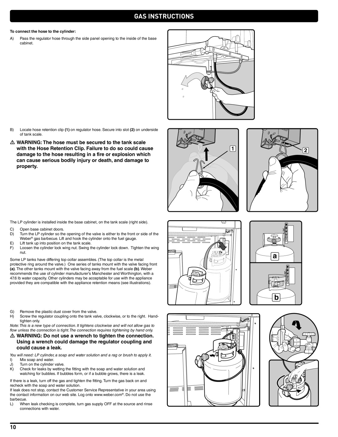 Weber 89478 manual To connect the hose to the cylinder 