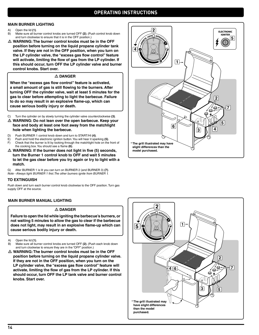 Weber 89478 manual Main Burner Lighting, To Extinguish, Main Burner Manual Lighting 