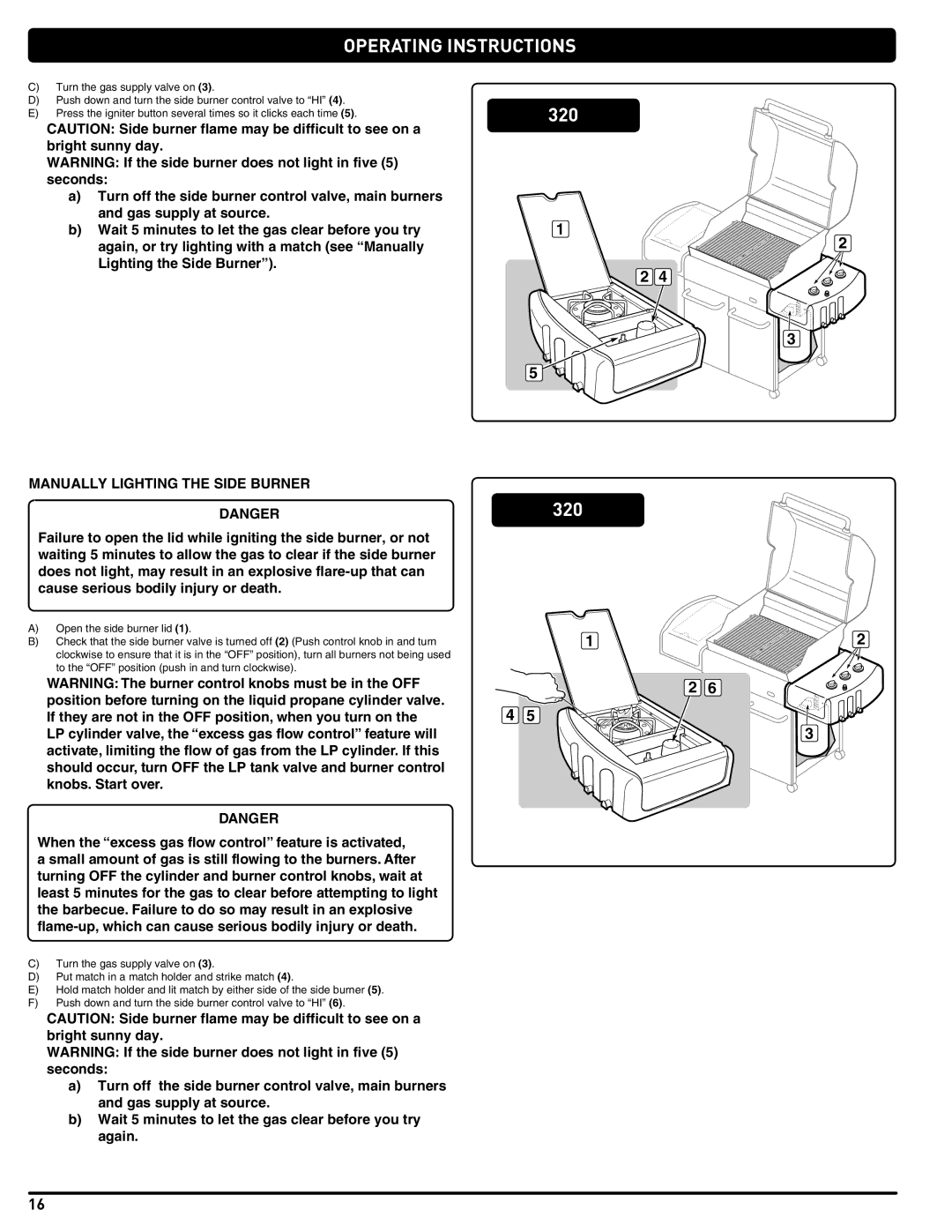 Weber 89478 manual 320, Manually Lighting the Side Burner 