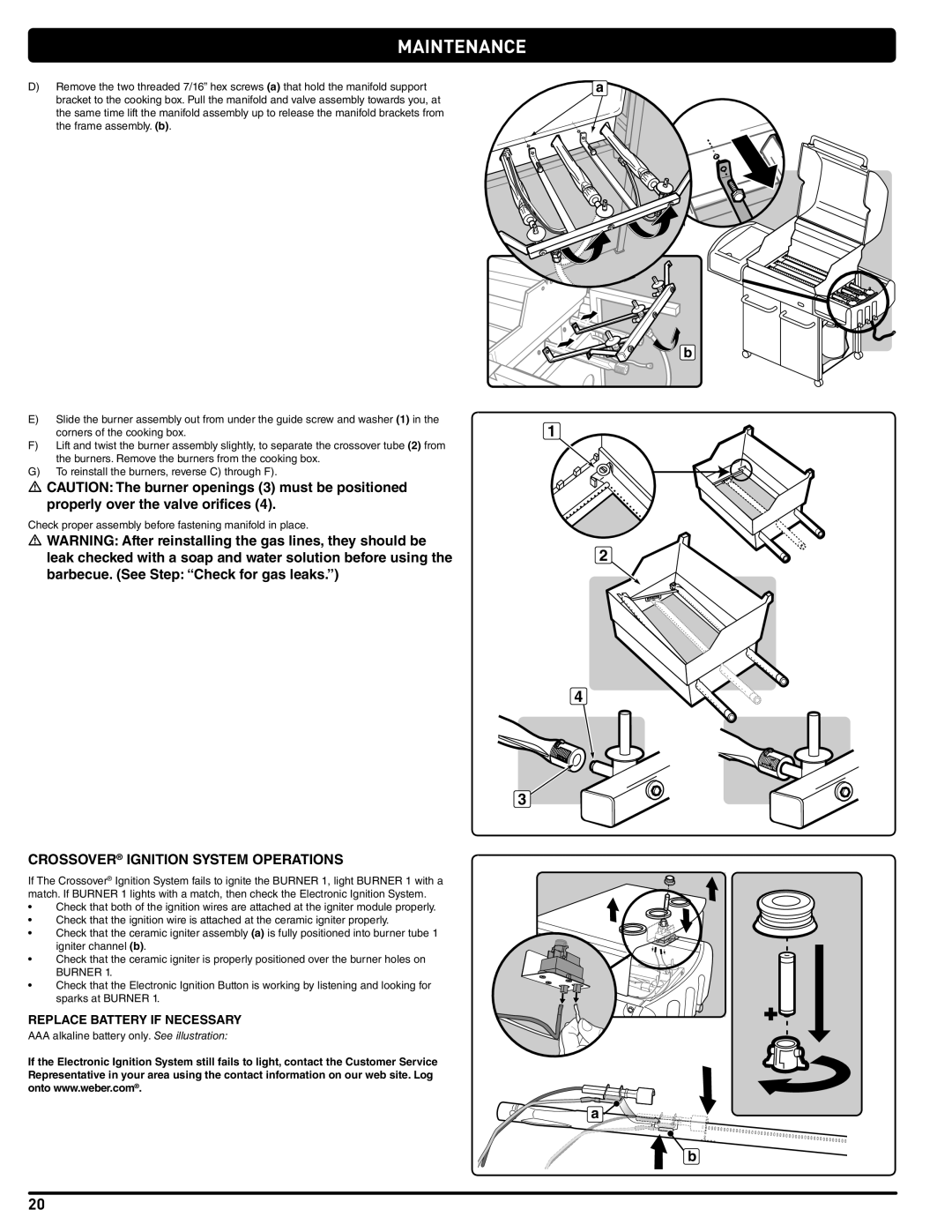 Weber 89478 manual Crossover Ignition System Operations, Replace Battery if Necessary 