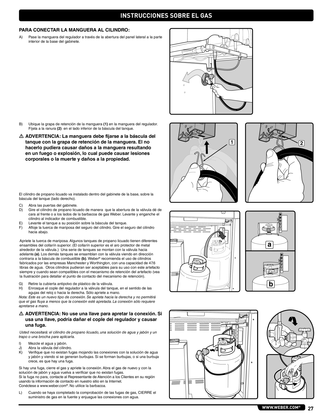 Weber 89478 manual Para Conectar LA Manguera AL Cilindro 