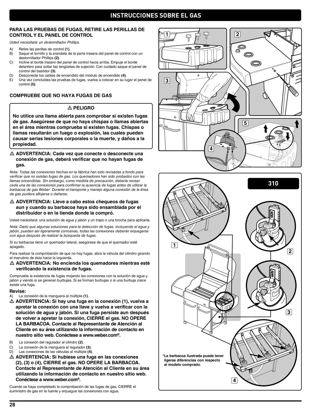 Weber 89478 manual Compruebe QUE no Haya Fugas DE GAS Peligro, Usted necesitará un destornillador Phillips 