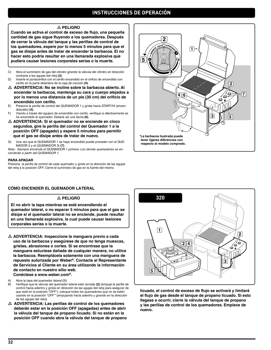 Weber 89478 manual Cómo Encender EL Quemador Lateral Peligro 