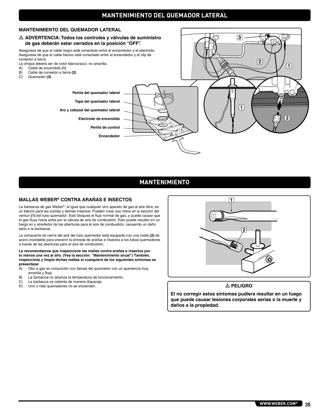 Weber 89478 manual Mantenimiento DEL Quemador Lateral, Mallas Weber Contra Arañas E Insectos 